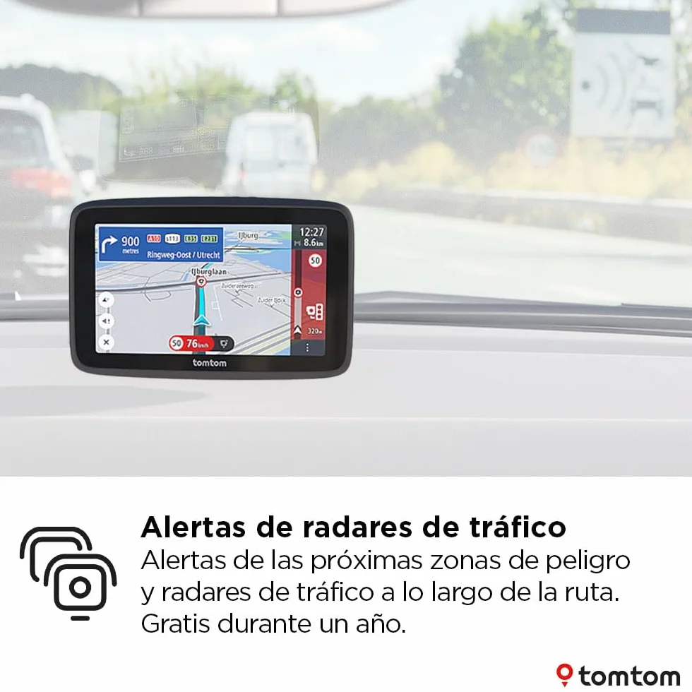 TomTom GPS Coche GO Advanced (6", con información de tráfico y Alerta de radares, actualizaciones de mapas del Mundo por Wi-Fi, indicación de carriles en Movimiento y Soporte Reversible Integrado)