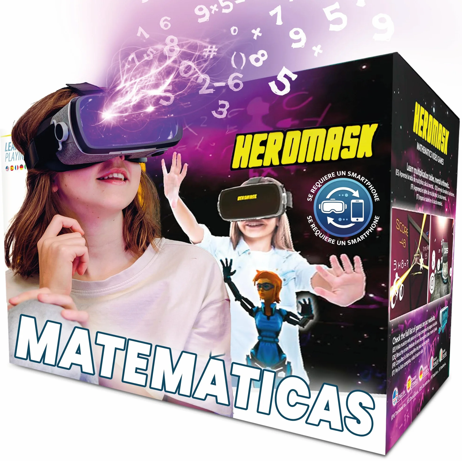 Gafas VR HeroMask + Juegos Matemáticas 5-12 años — El Regalo Educativo Que Hace Que los niños pidan: ¿5 Minutos más? | Tablas de Multiplicar, Sumas, Cálculo Mental y Mucho más | 3D, Realidad Virtual