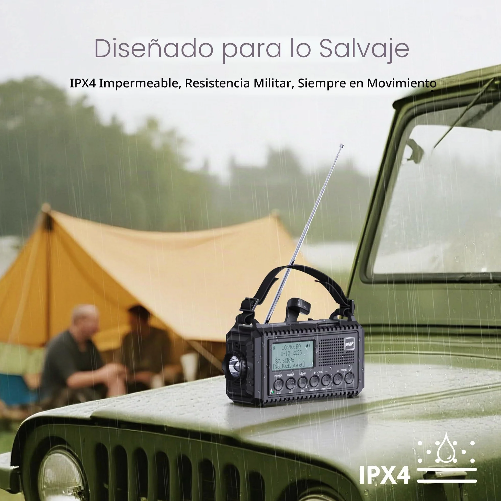 Radio Solar Portátil Dab+/Dab/FM con Manivela,Radio con Linterna LED Multifunción con Reloj Despertador Digital,Batería de 5000 mAh y Alarma SOS,Camping,Senderismo,Exterior