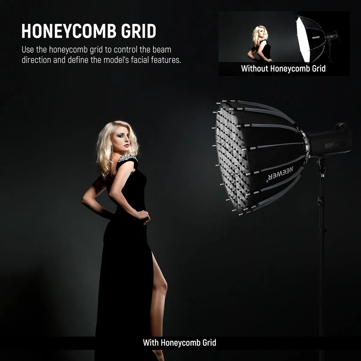 NEEWER Softbox Parabólico de Liberación Rápida con Difusor, 22" Softbox de Fotografía Bowens Mount para CB60 CB200B MS60 MS150B Q4 Luz de Video LED Compatible con Godox Compatible con Aputure, NS55P