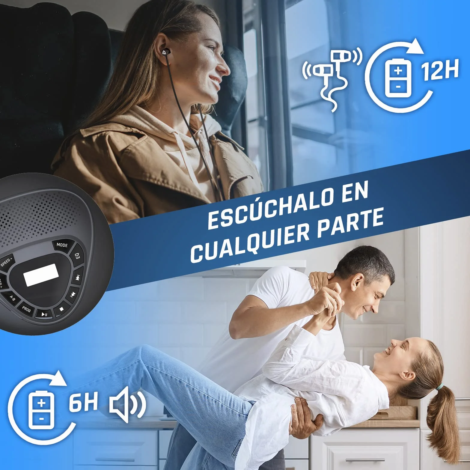 KLIM Reproductor CD portátil con Altavoces Discman Batería Recargable Lector SD/TF AUX