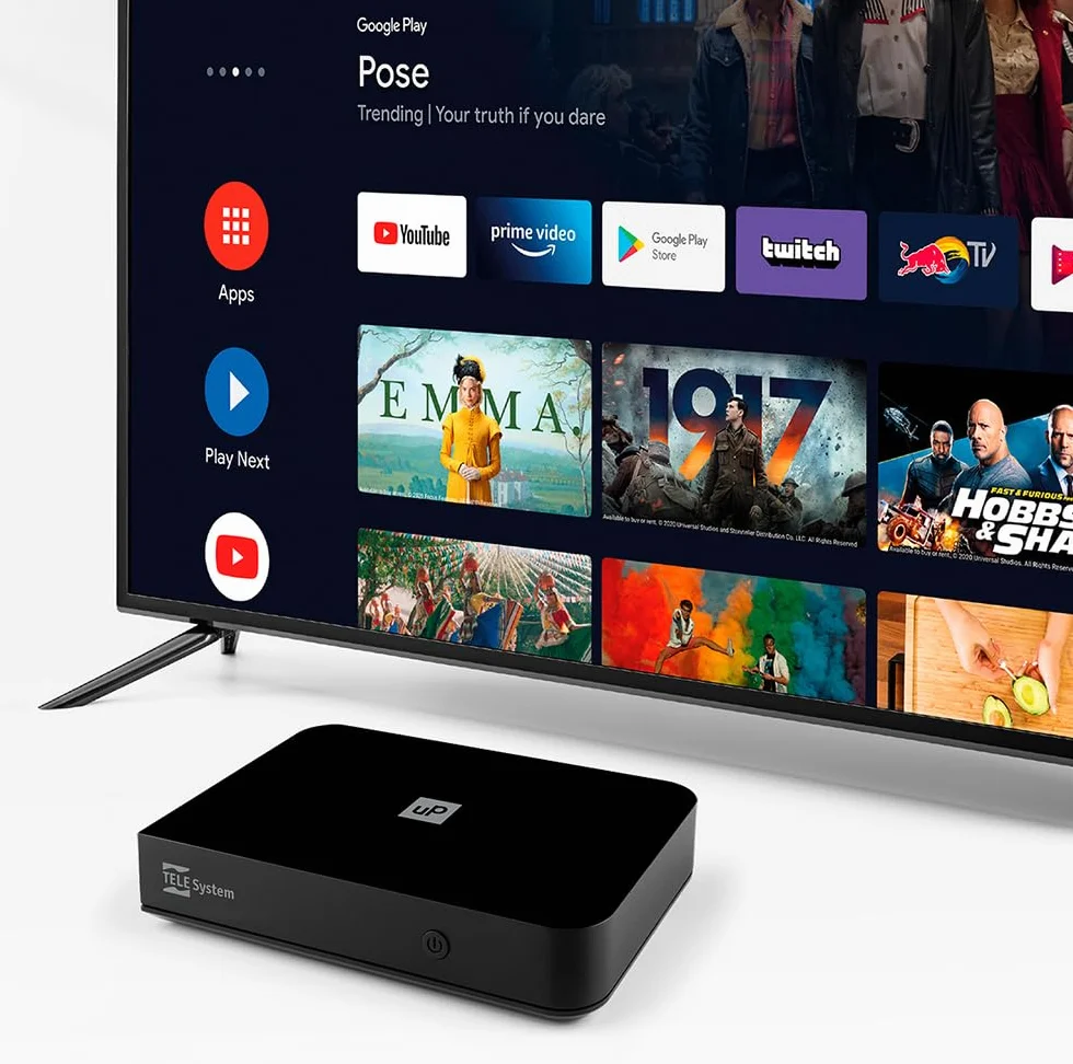 TELE System Sistema TELE UP T2 4K Decodificador Digital Terrestre Android TV 4K Ultra HD Certificado por Google