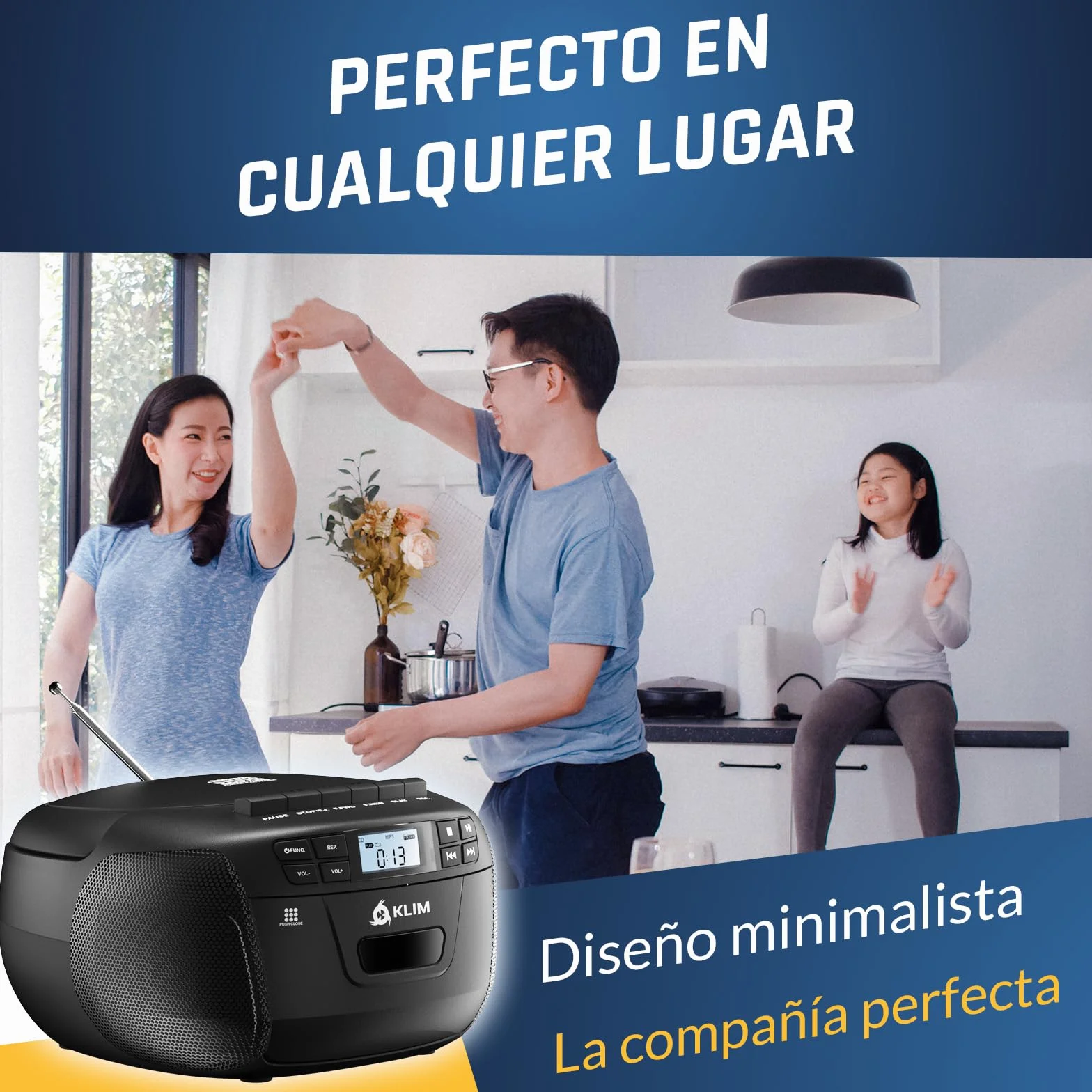 KLIM Reproductor CD Cassette Radio AM/FM Bluetooth Control Remoto AUX Grabación Cinta Estéreo