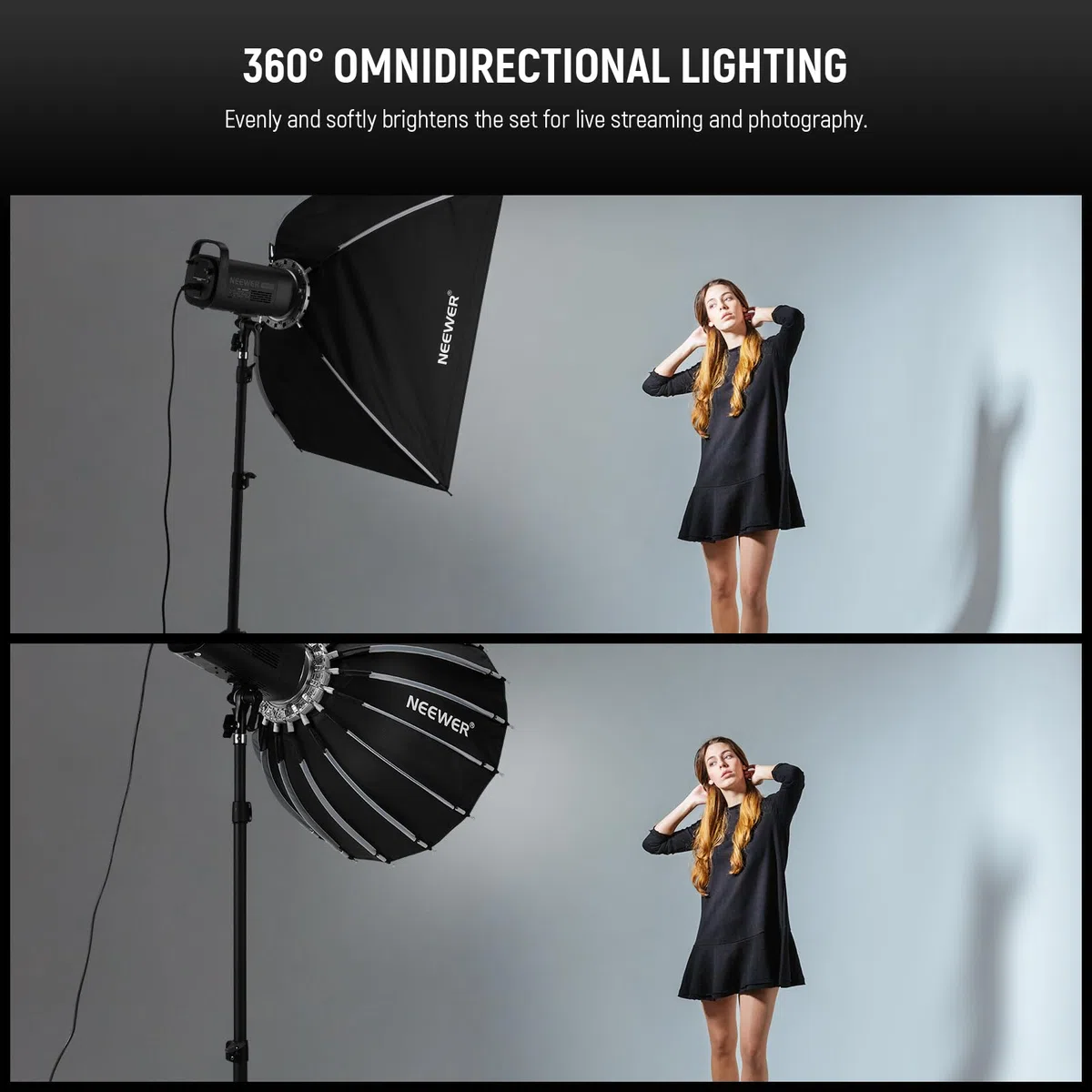 NEEWER Softbox Parabólico de Liberación Rápida con Difusor, 22" Softbox de Fotografía Bowens Mount para CB60 CB200B MS60 MS150B Q4 Luz de Video LED Compatible con Godox Compatible con Aputure, NS55P