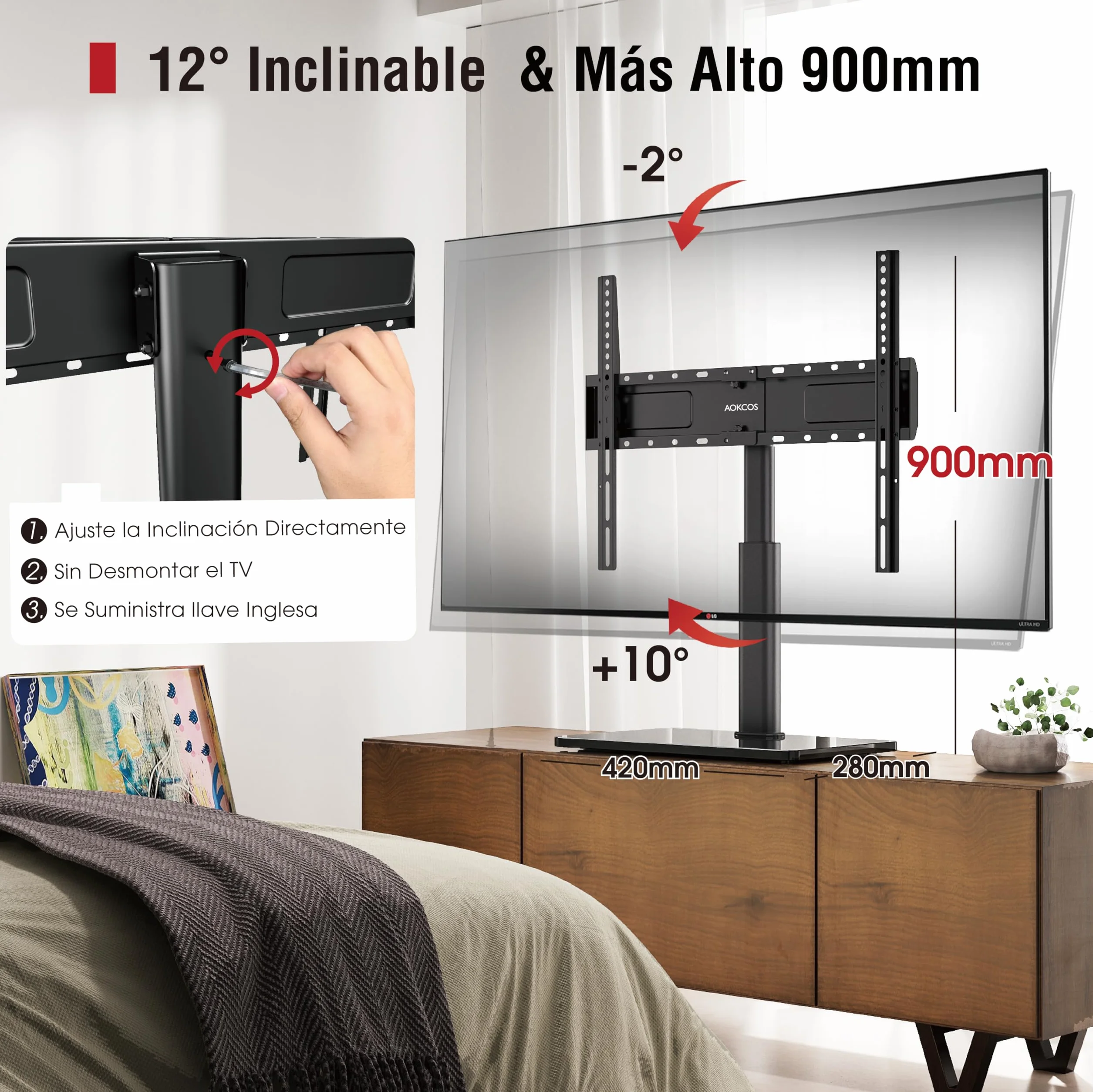 AOKCOS Soporte de TV para TV de 32-75 Pulgadas, Inclinable Giratorio Altura Ajustable, Máx VESA 600x400 mm 45KG