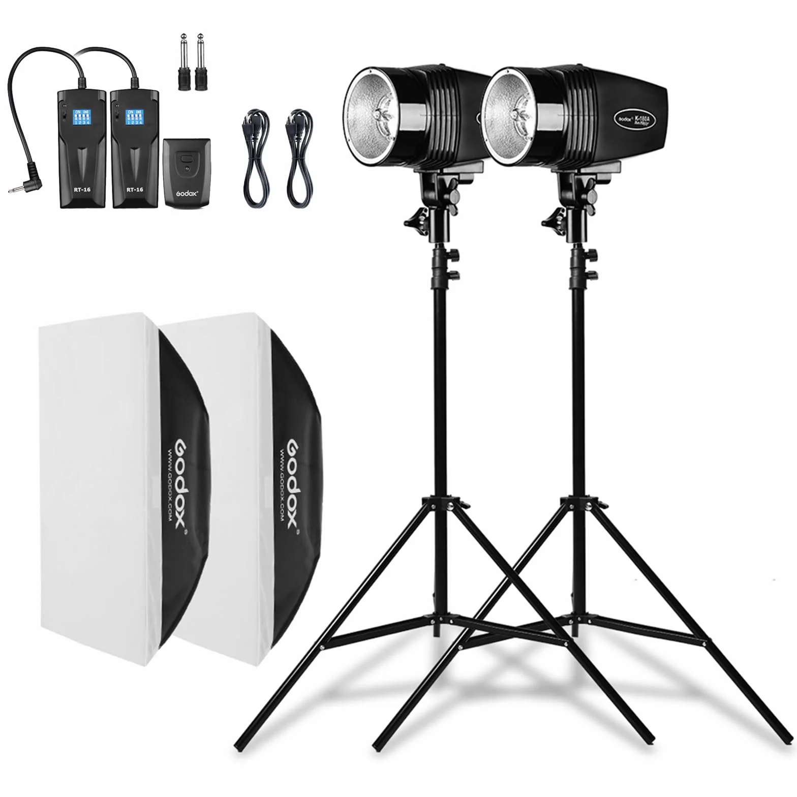 Godox Estudio Profesional Strobe Flash Kit de Luces para la fotografía, Softbox Kit de iluminación, 2x180W 5600K Monolights con Disparador, Softbox, Soportes de luz
