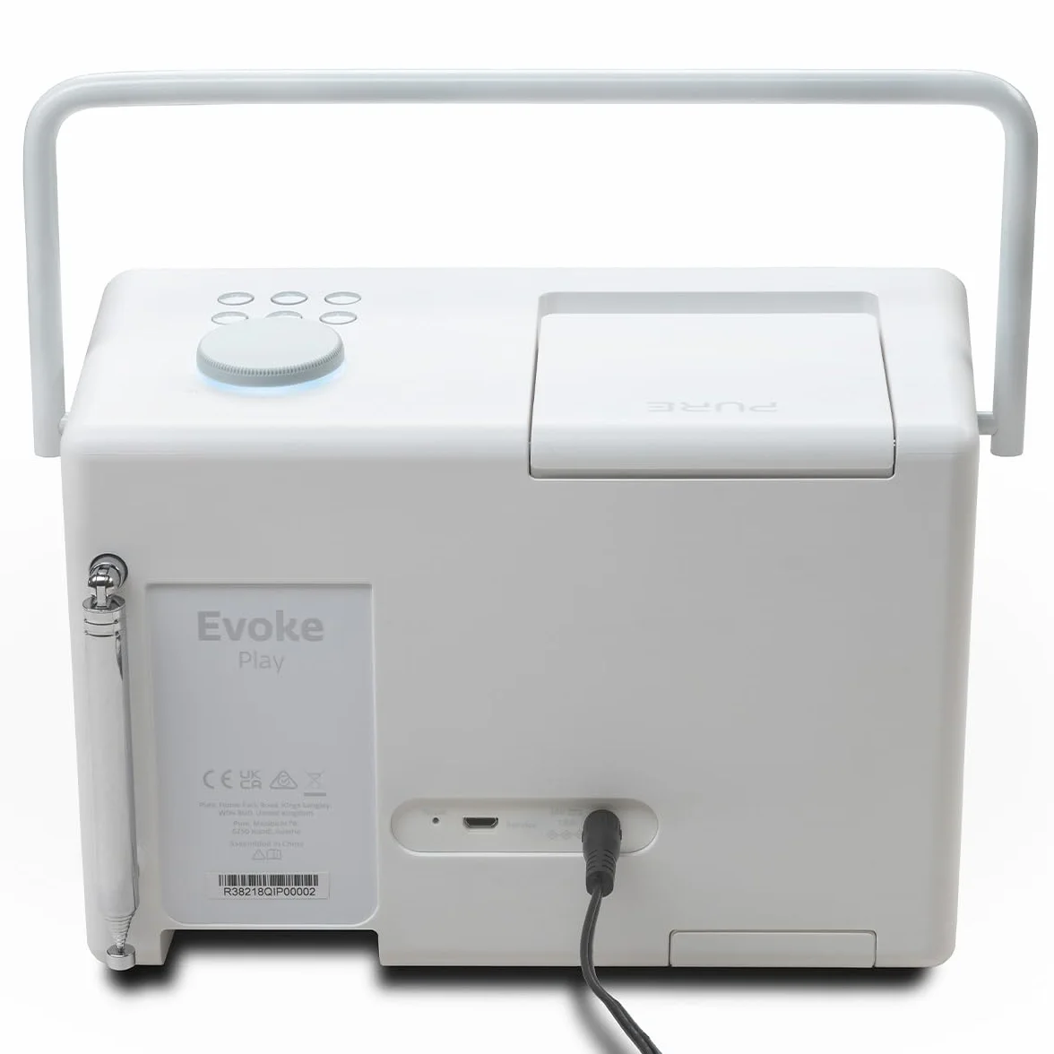 Pure Evoke Play Sistema de música versátil para Interiores y Exteriores (Radio Dab+ /FM, Radio por Internet, podcasts, Spotify Connect, Bluetooth en un Rico Sonido estéreo de 40W), Blanco algodón