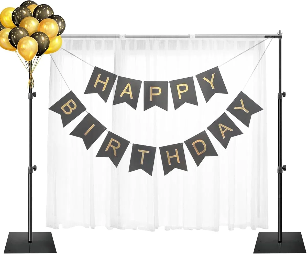 EMART Soporte de Fondos con Base 2 x 3m, Sistema de Telón Fotográfico Ajustable para Fotografía, Estudio de Vídeo, Decoración de Fiestas - Negro
