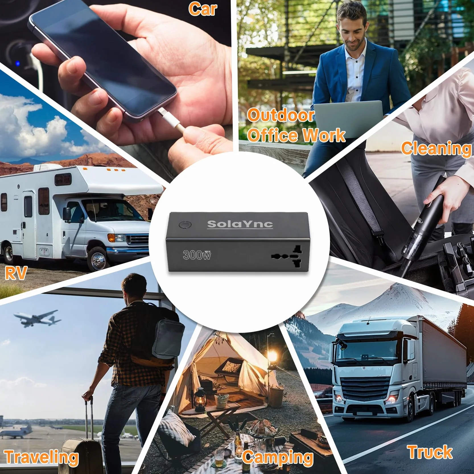 300W Convertidor de tensión para vehículos de 12 V/24 V a 230 V, con enchufes internacionales y Pantalla LED, 2 Puertos USB-A y 2 Puertos USB-C, Apto para Coches, Barcos y caravanas.