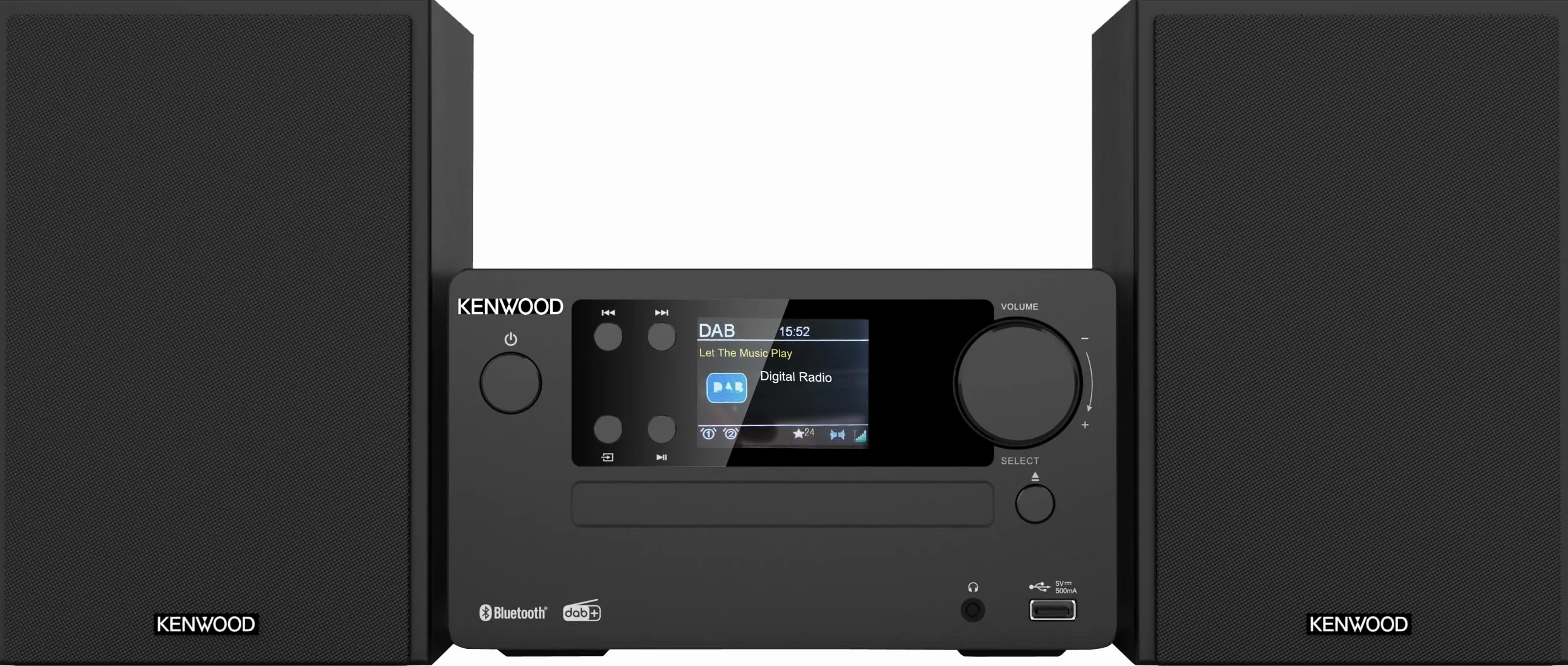 Microcadena Kenwood HiFi con Pantalla Color 2.4", Bluetooth 5.0 y Radio Dab+, Equipo de Música de Aluminio con CD, USB y Aux-In - Color Negro - M-725DAB-B