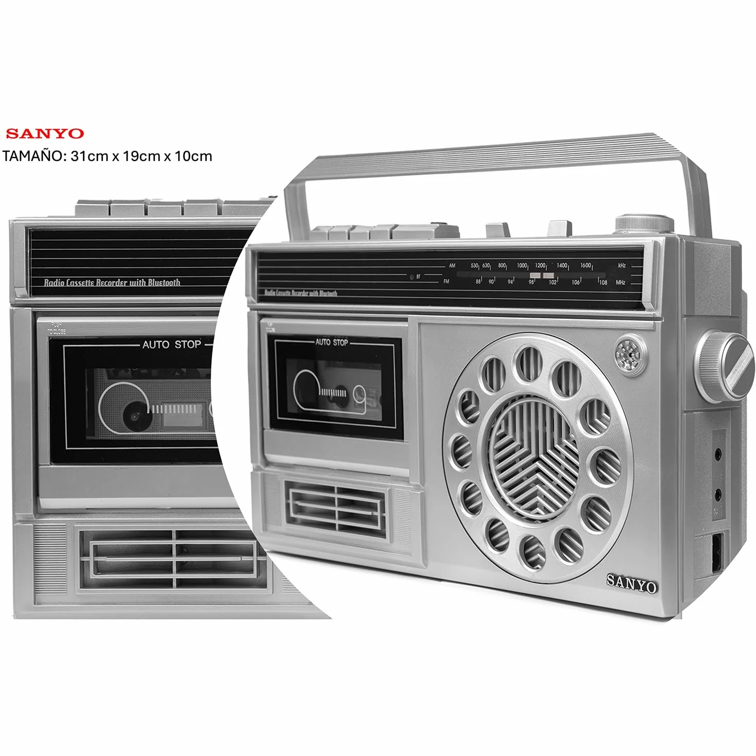 Radio Cassete Retro Grande AC/DC Sanyo Bluetooth Mic.