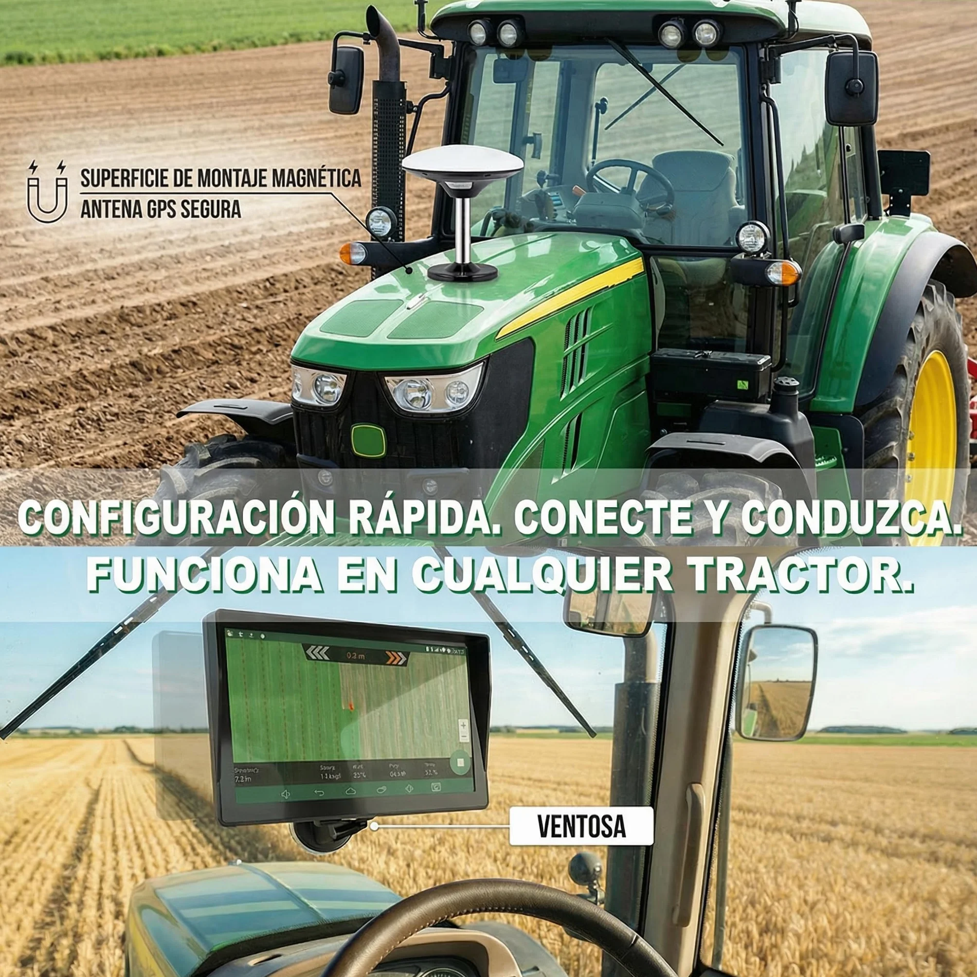 Navegador GPS para Tractor para Agricultura de Precisión, Navegador Agrícola GNSS con Pantalla Táctil de 9", Adecuado para Pulverización, Arado y Siembra, Posicionamiento Automático