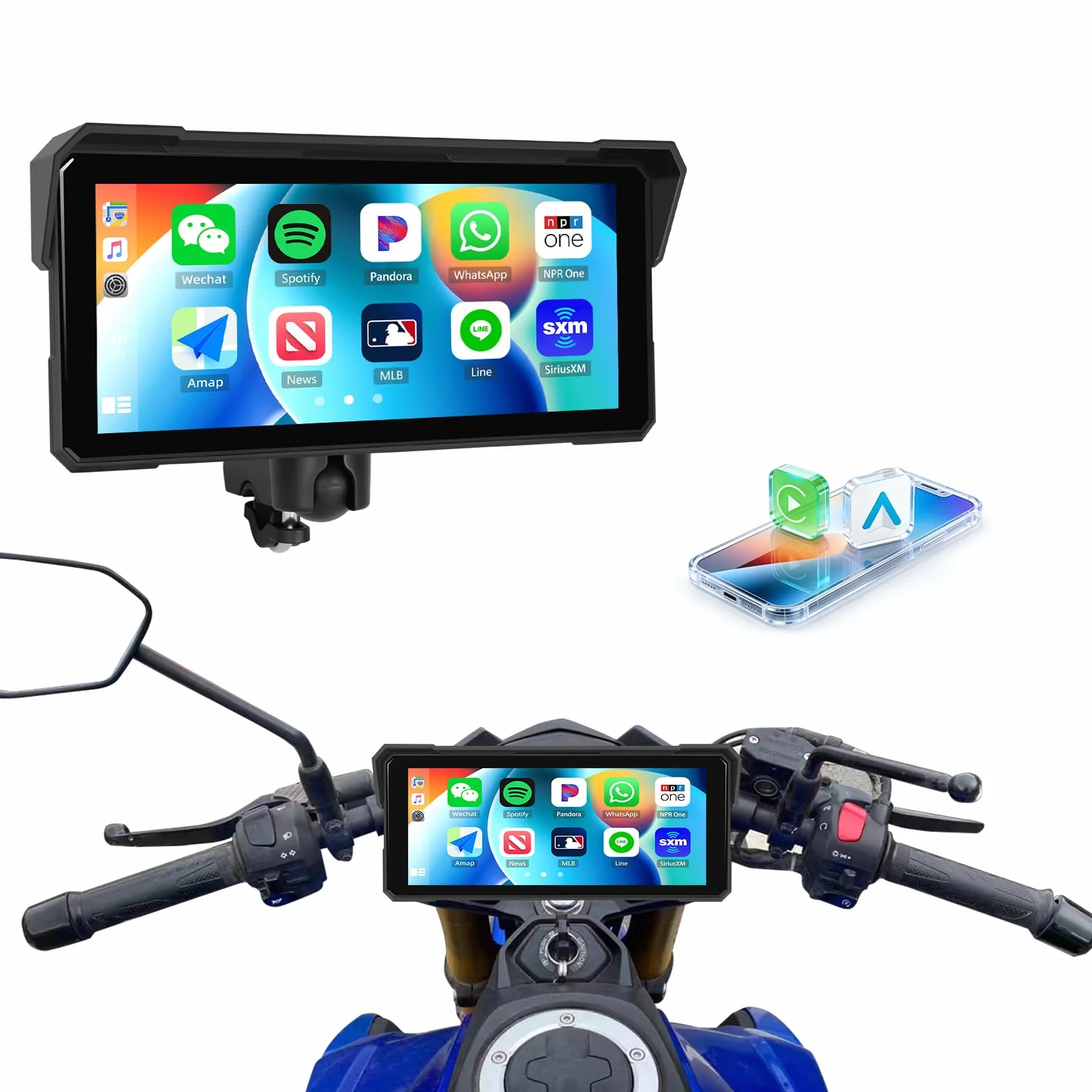 SIXTOP CarPlay Moto con CarPlay y Android Auto Inalámbricos, Pantalla Táctil Impermeable de 8,1 Pulgadas,IP68 Waterproof, Audio Bluetooth, Navegación GPS Moto con Ecualizador, Siri