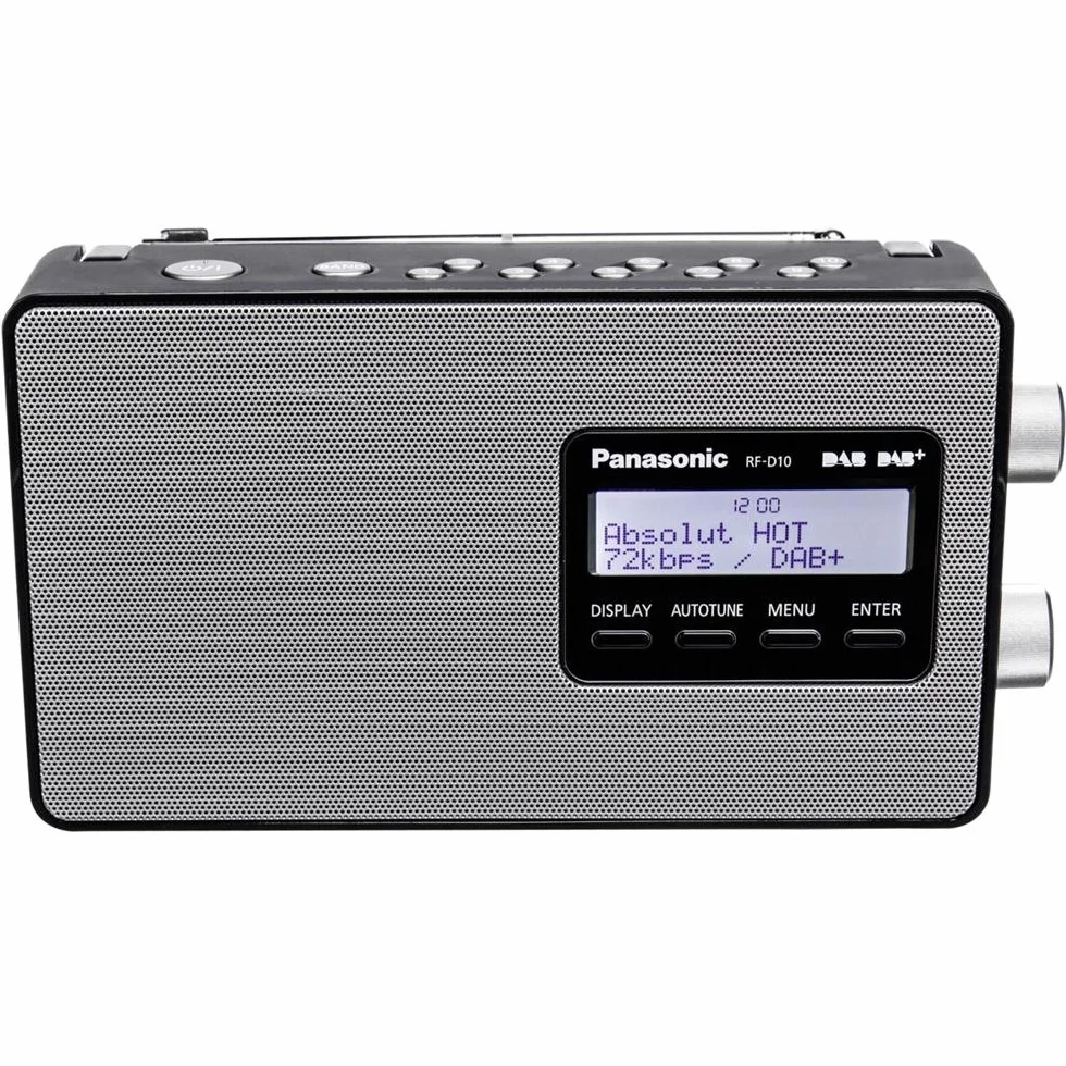 Panasonic RF-D10EG-K Radio Digital Portátil Dab/Dab+/FM, Pantalla LCD Retroiluminada, Alimentación por Batería y por Red Eléctrica, Reloj, Color Negro