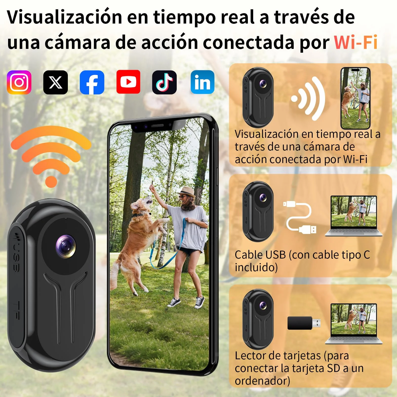 Mini Cámara Deportiva WiFi, Ultra HD 2K Action CAM con Pantalla,120° Gran Angular Cámara POV, Mini BodyCam con Visión Nocturna for Camara Casco Moto Vlog/Aventura
