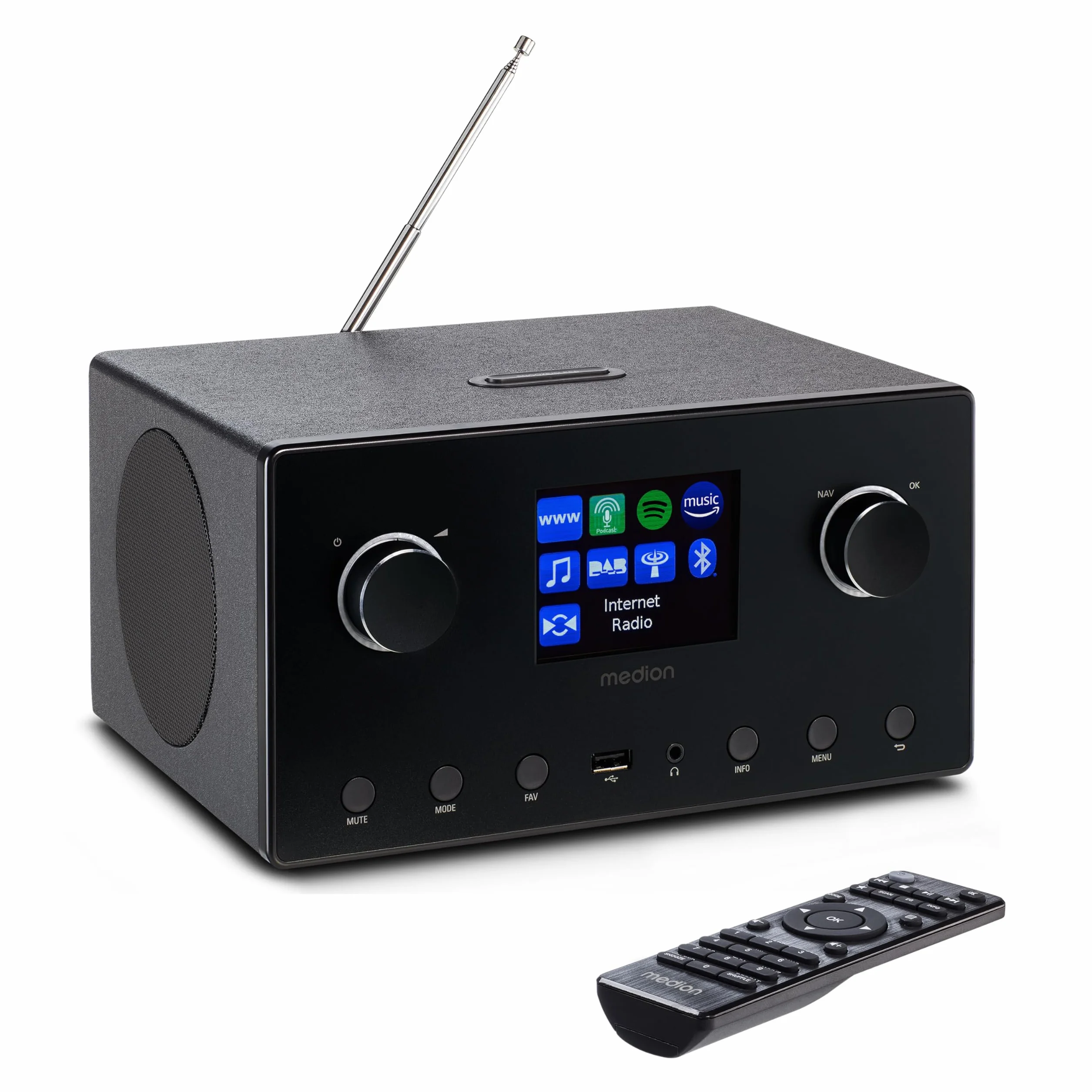 MEDION P85444 Radio por Internet 2.1 con Subwoofer (Dab+, Radio FM, Spotify Connect, WiFi, Bluetooth, Streaming, Ecualizador, Pantalla de visualización, USB, AUX, Despertador