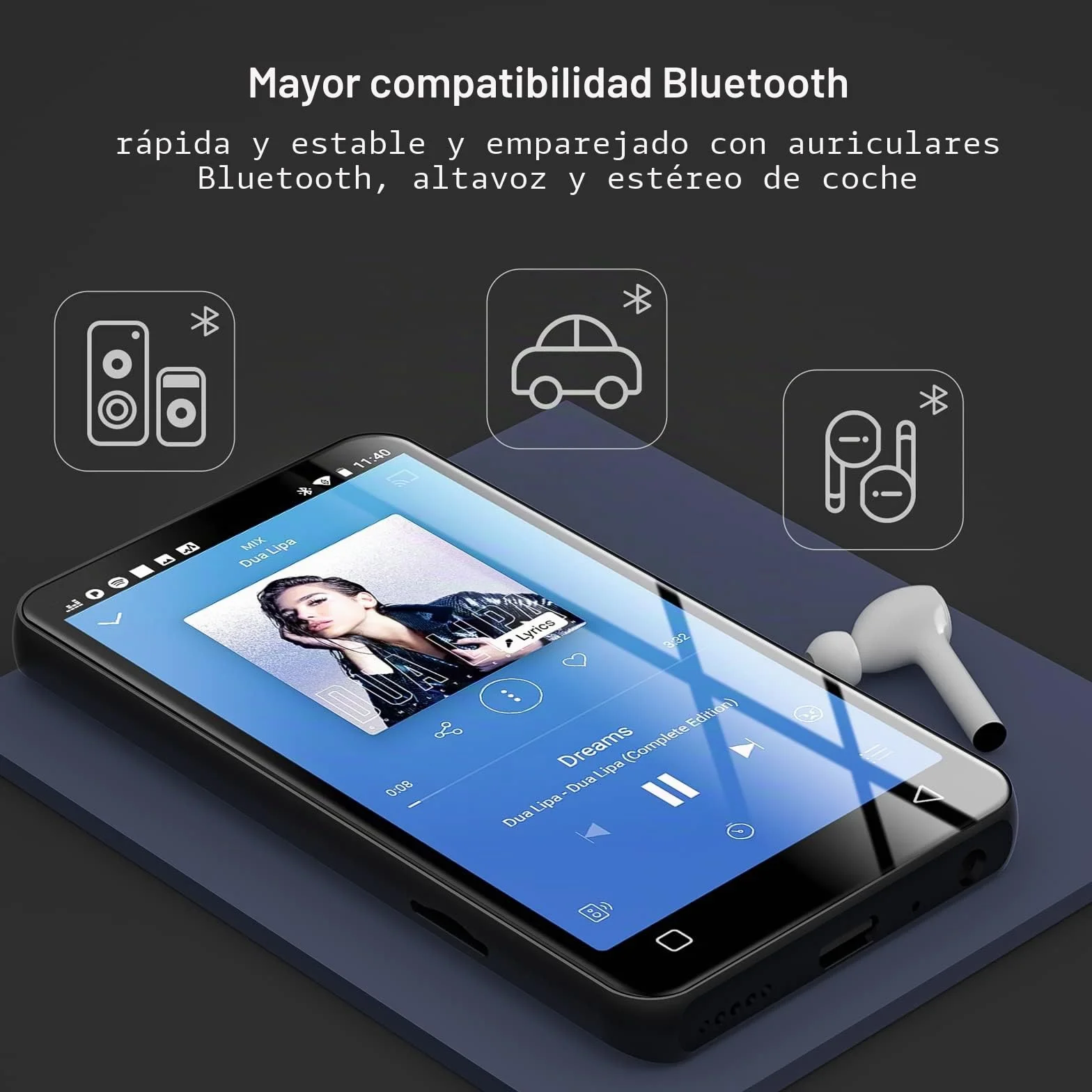 innioasis Reproductor MP3 80GB Bluetooth WiFi 4 Pulgadas Pantalla Táctil Spotify Pandora Amazon Music Audible Negro