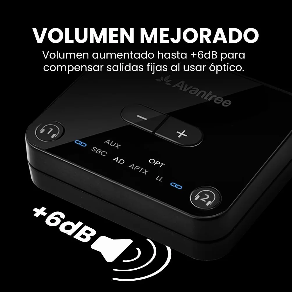 Avantree Audikast 3 - Transmisor Bluetooth 5.3 para TV con Puerto de Salida de Audio óptico o AUX, aptX-Adaptive, Conexión Dual para 2 Auriculares y Alcance de 30 Metros