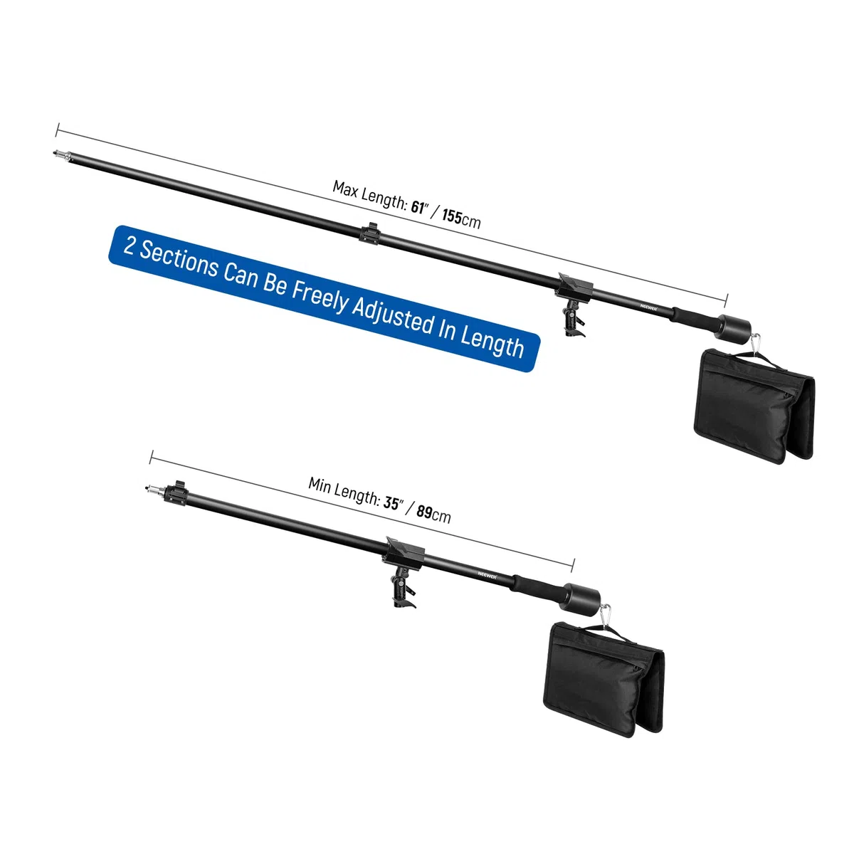 NEEWER Brazo Trípode, 35" a 61" (89 a 155cm) con Contrapeso de 1,5KG y Saco de Arena, Tornillo de 1/4" Compatible con Softbox, Luz de Estudio, Flash, Paraguas, Anillo de Luz, Carga Máxima: 5KG