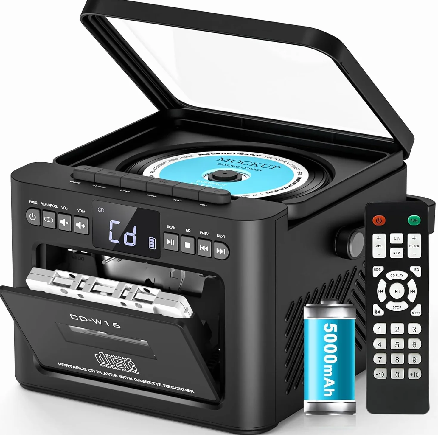 Greadio Reproductor de CD portátil Discman con protección antiskip, 4 Sonidos EQ, Tarjeta TF/Salida AUX, Compatible con CD-R, CD-RW y MP3
