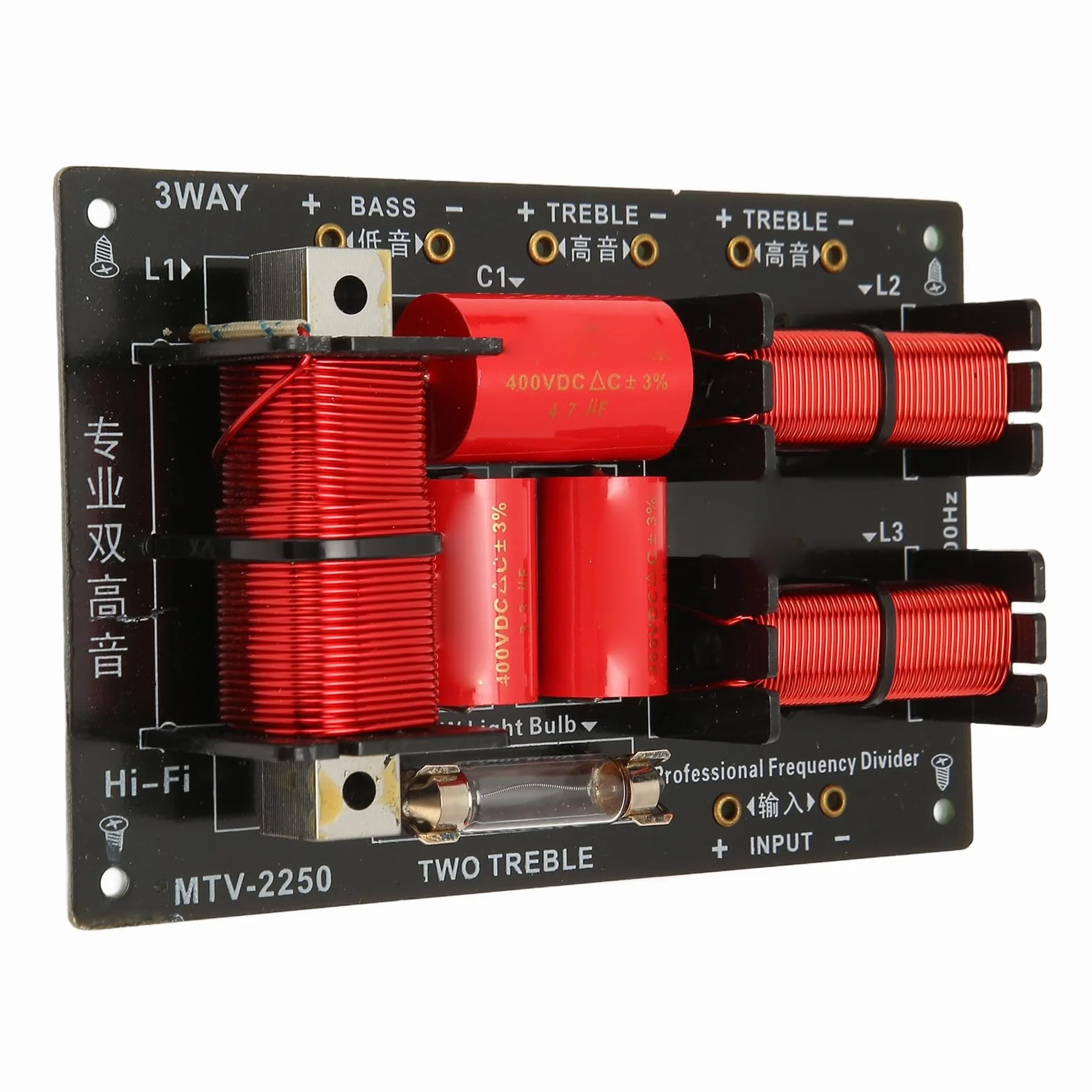 Divisor de Frecuencia de Altavoz de 400 W, Placa Distribuidora Cruzada de Altavoz de Audio Hi Fi de 3 Vías y 2 Unidades, Módulo Divisor de Frecuencia de Graves Agudos
