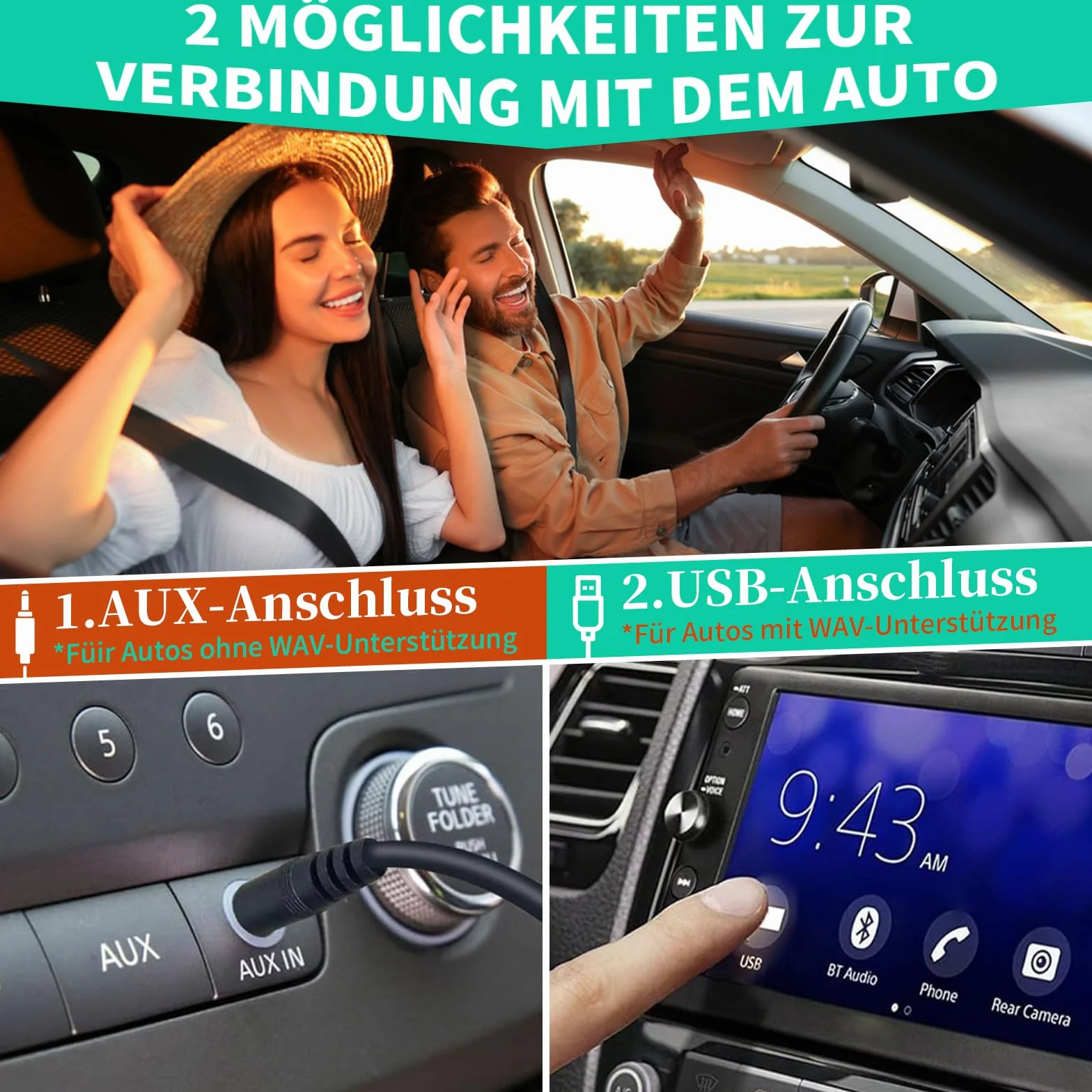 Reproductor de CD portátil para coche USB AUX externo blanco con mando a distancia
