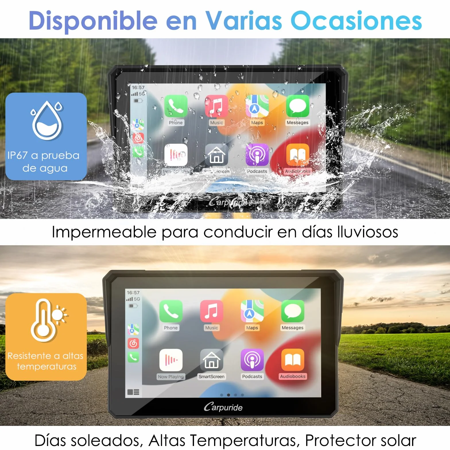 Carpuride W702 Pantalla GPS 7 Pulgadas CarPlay para Motocicleta - CarPlay Inalámbrico y Android Auto, Pantalla Táctil Impermeable, Bluetooth Dual, Navegación, Siri.