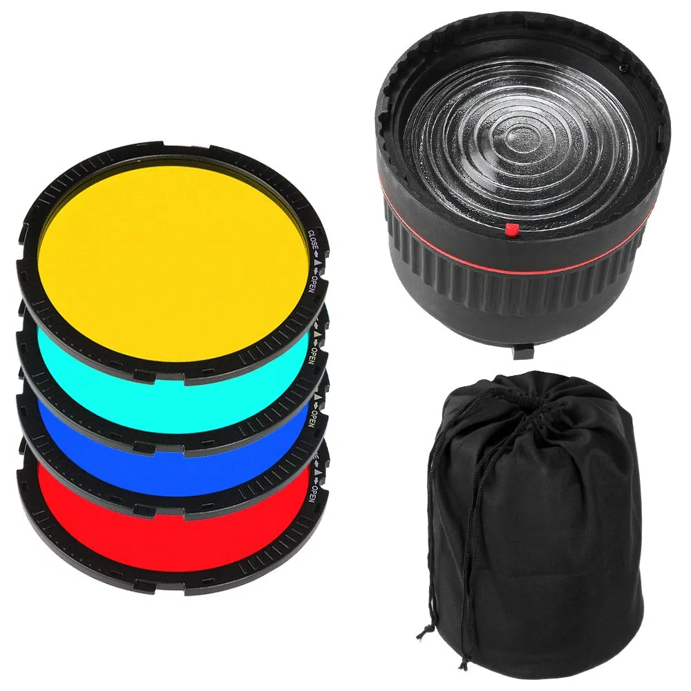 FOTGA Lente de enfoque Studio luz condensador 10 x Filtros de color amarillo, rojo, verde, azul