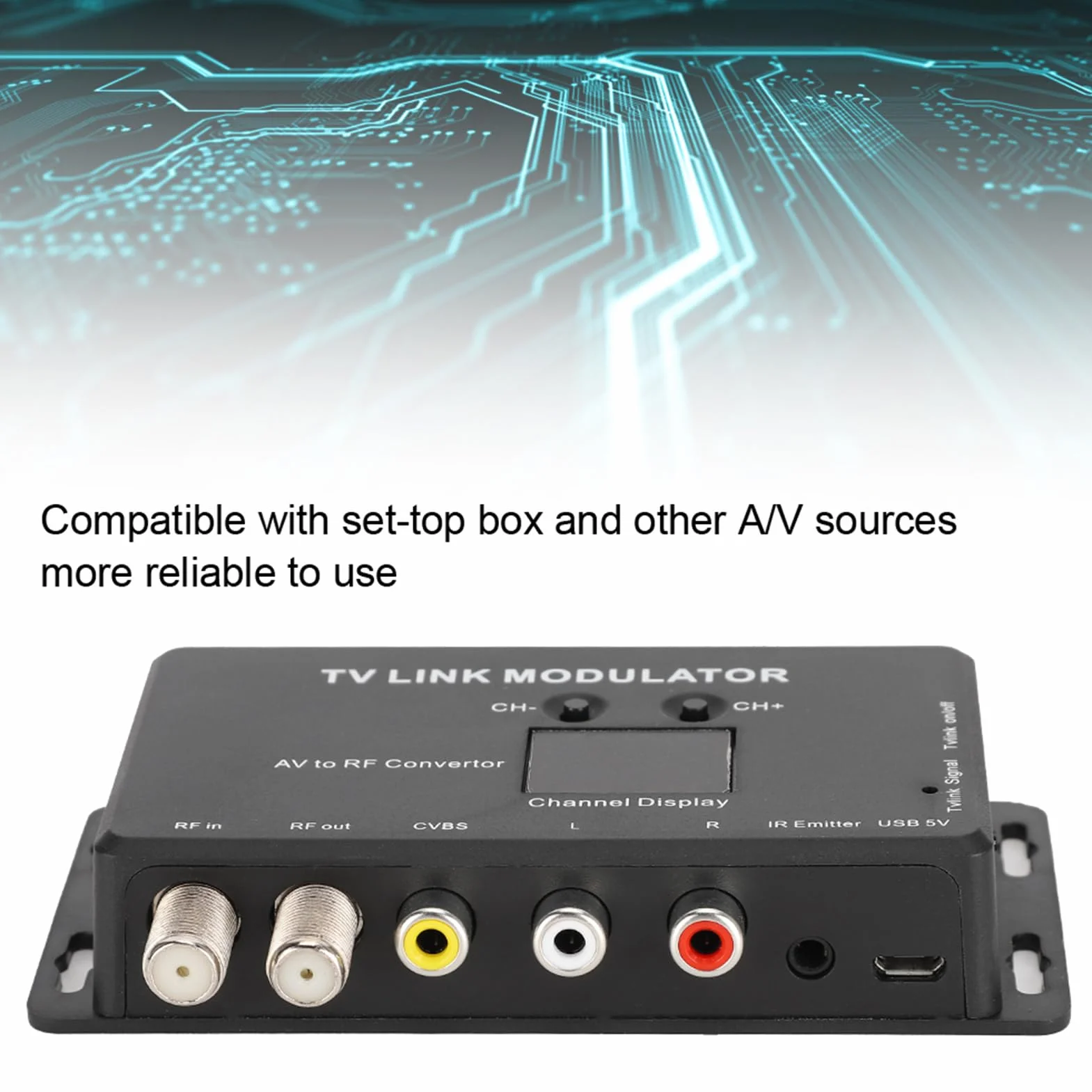 Asixxsix Modulador, modulador RF, conversor AV a RF Convierte señales de definición estándar a coaxial con decodificador y Fuentes AV para Sistema CATV