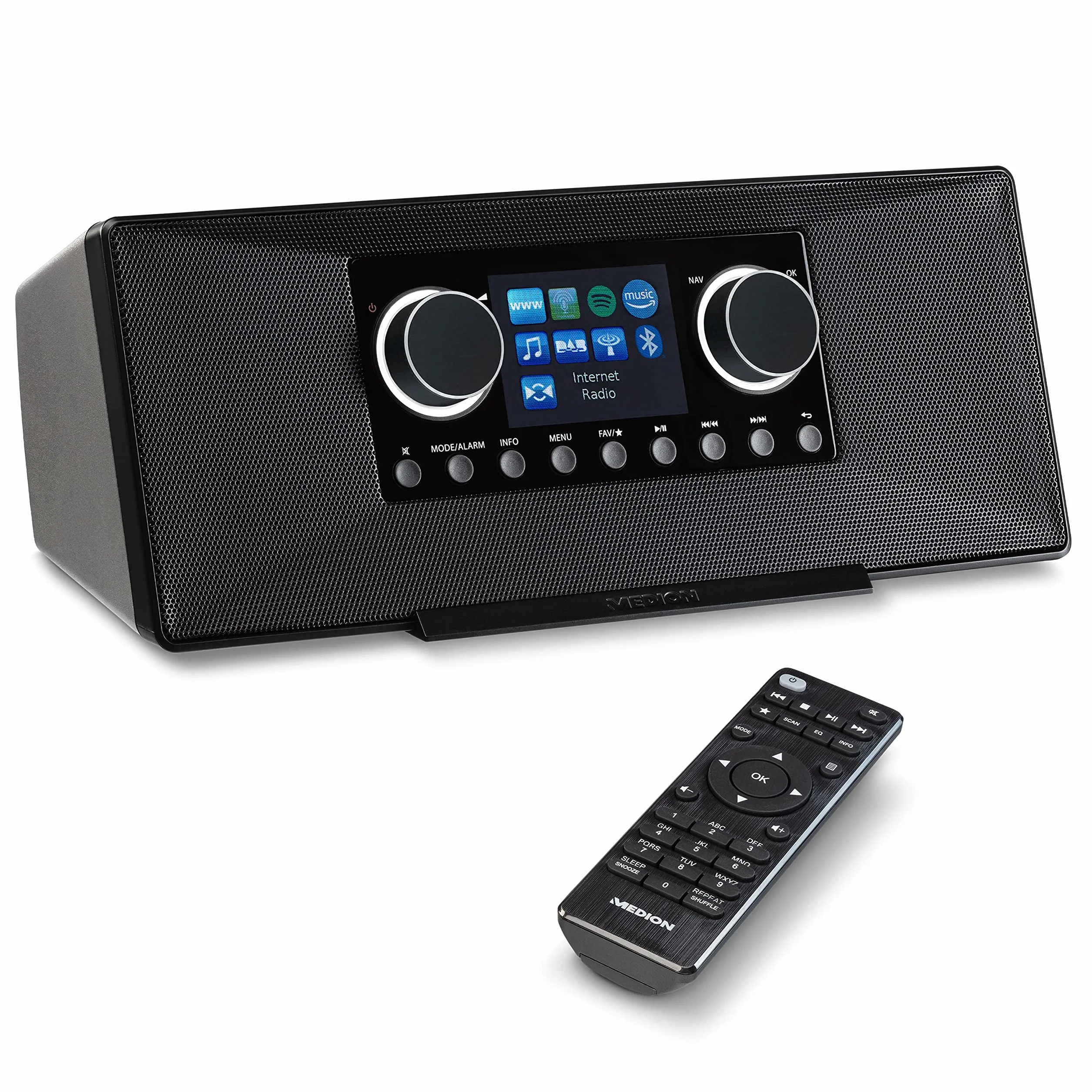 MEDION Radio por Internet P85289 con Dab+ (WiFi, FM, Spotify Connect, Amazon Music, DLNA, USB, conexión para Auriculares, AUX, LAN, Temporizador de desconexión) Negro