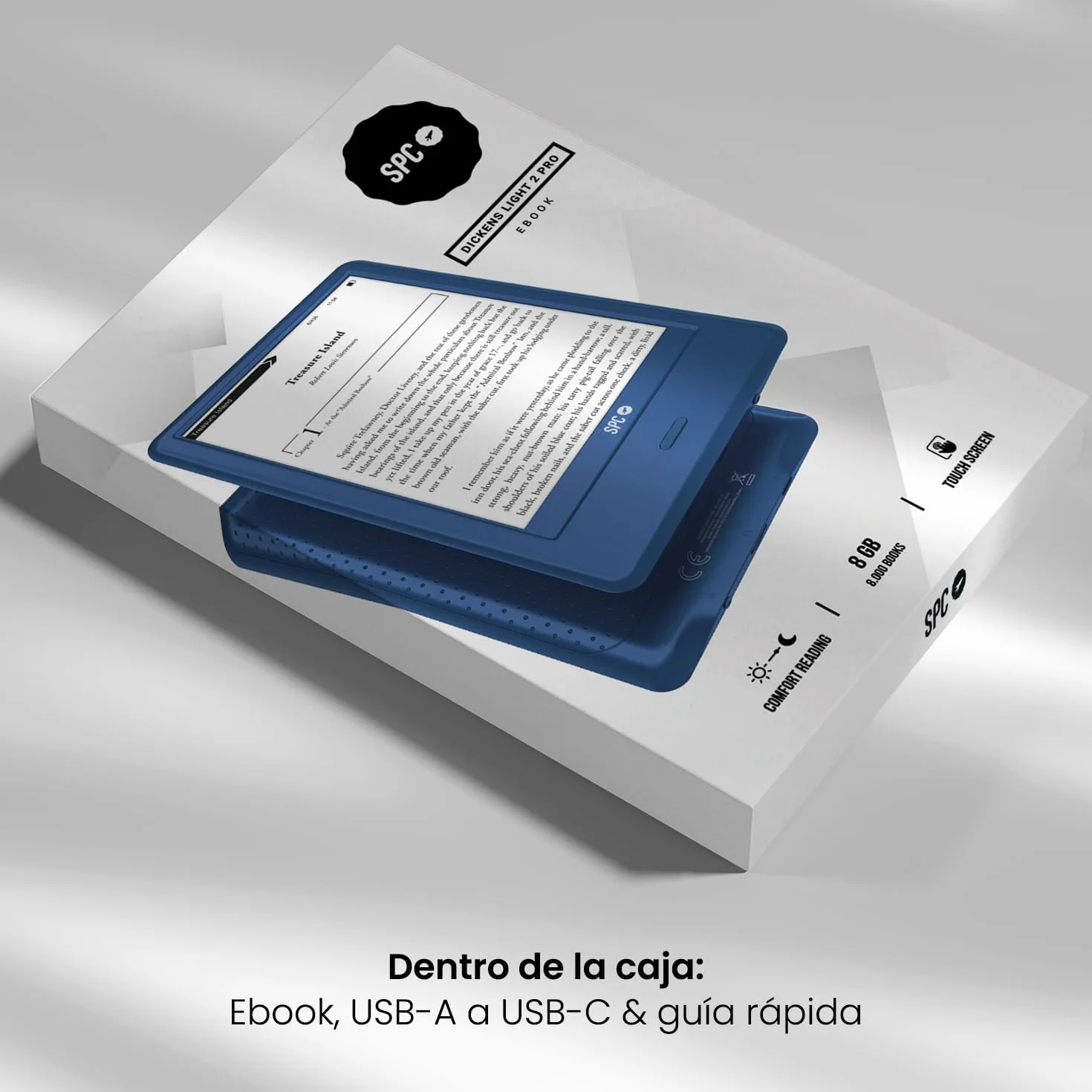 SPC Dickens Light 2 Pro Libro electrónico 6 Pulgadas táctil E-Ink 8GB 8000 Libros 1 Mes autonomía USB-C Azul