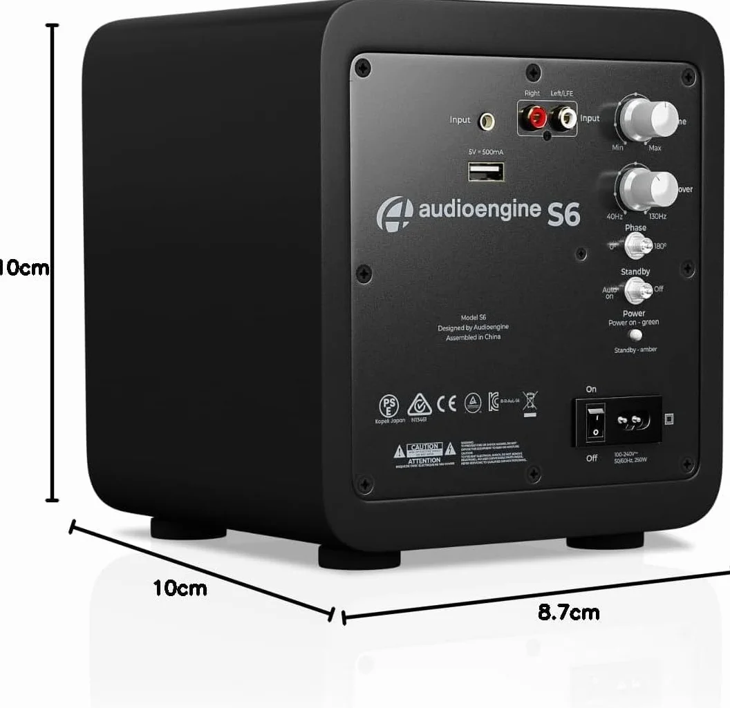 Audioengine S6 - Subwoofer Compacto de 210 W, Potente bajo, Ideal para computadoras, Apartamentos, oficinas y Juegos