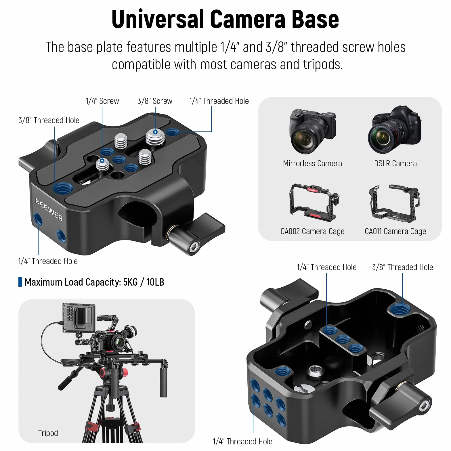NEEWER Kit de Plataforma de Hombro Universal,Estabilizador con Sistema de Soporte de Barra de 15mm Extendido de 40cm para DSLR Filmación,Compatible con SmallRig Follow Focus/Soporte/Caja Mate,SR004