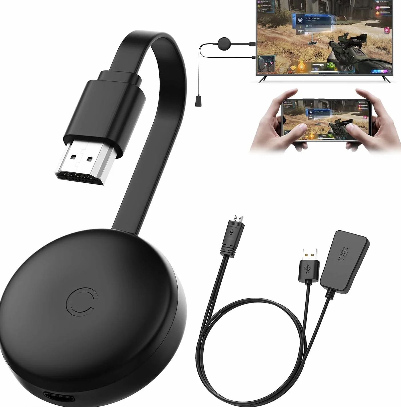Miracast Wireless HDMI Dongle Adapter, Receptor Screen Mirroring para iOS/Android/Windows/macOS/Laptop/Tablet a TV/Monitor/Proyector, HDMI Extender Compatible con AirPlay, Miracast, DLNA