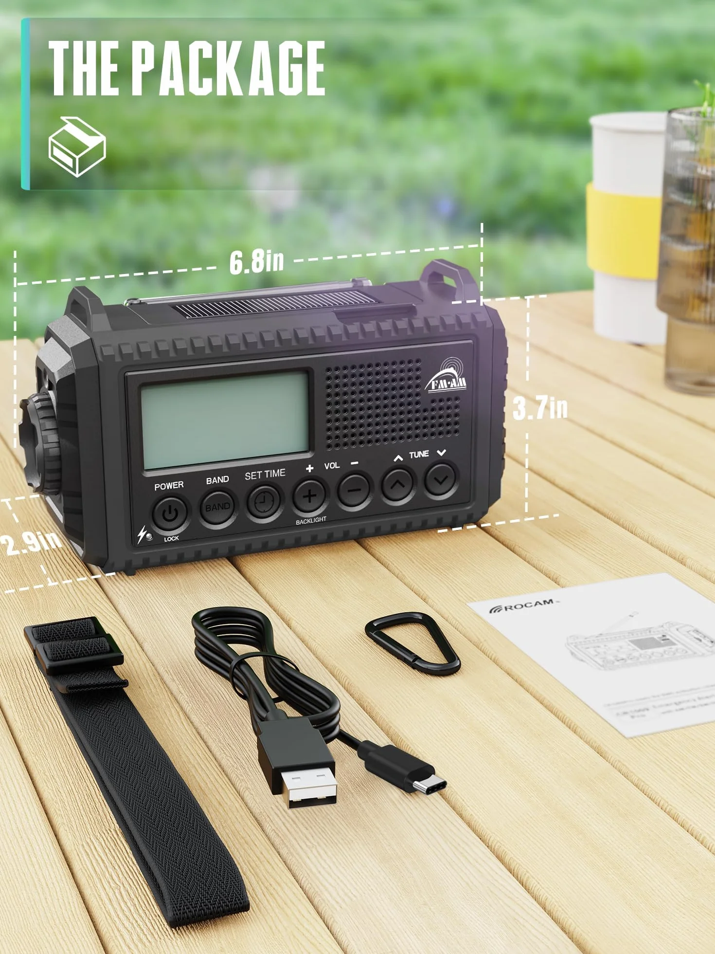 Radio de Emergencia Solar de Mano con Am/FM, Radio portátil alimentada por baterías de 12000mAh, Radio de transistores de Cuerda con Cargador de teléfono, Alarma SOS, Linterna de Supervivencia