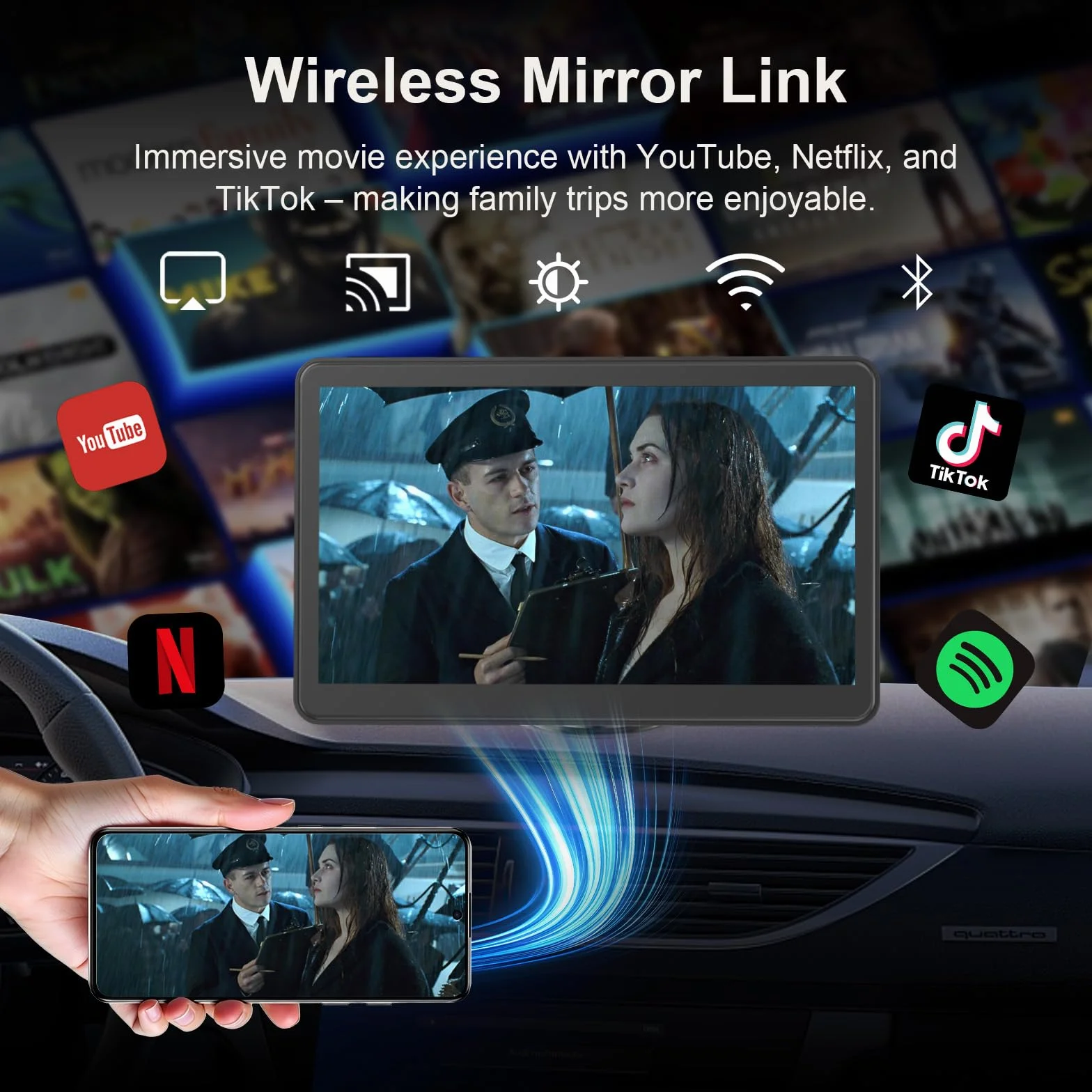 7" Pantalla Carplay Coche Sin Instalación para A-pple Car Play y Android Auto, Pantalla Táctil para Coche con Cámara Trasera, Bluetooth, Mirror Link, Navegación GPS, Asistencia de Voz, FM, AUX