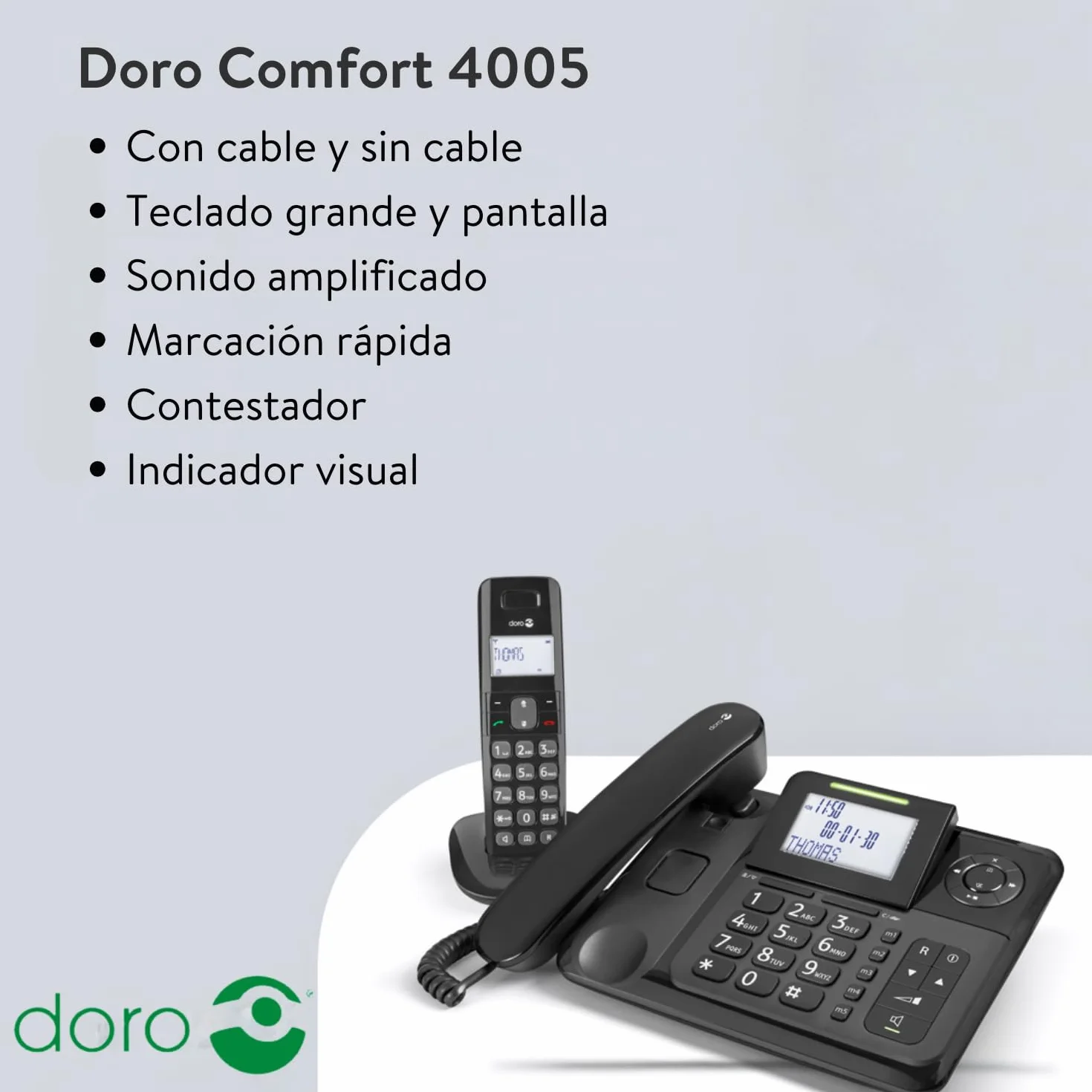 Doro teléfono con cable con contestador automático inalámbrico COM-4005