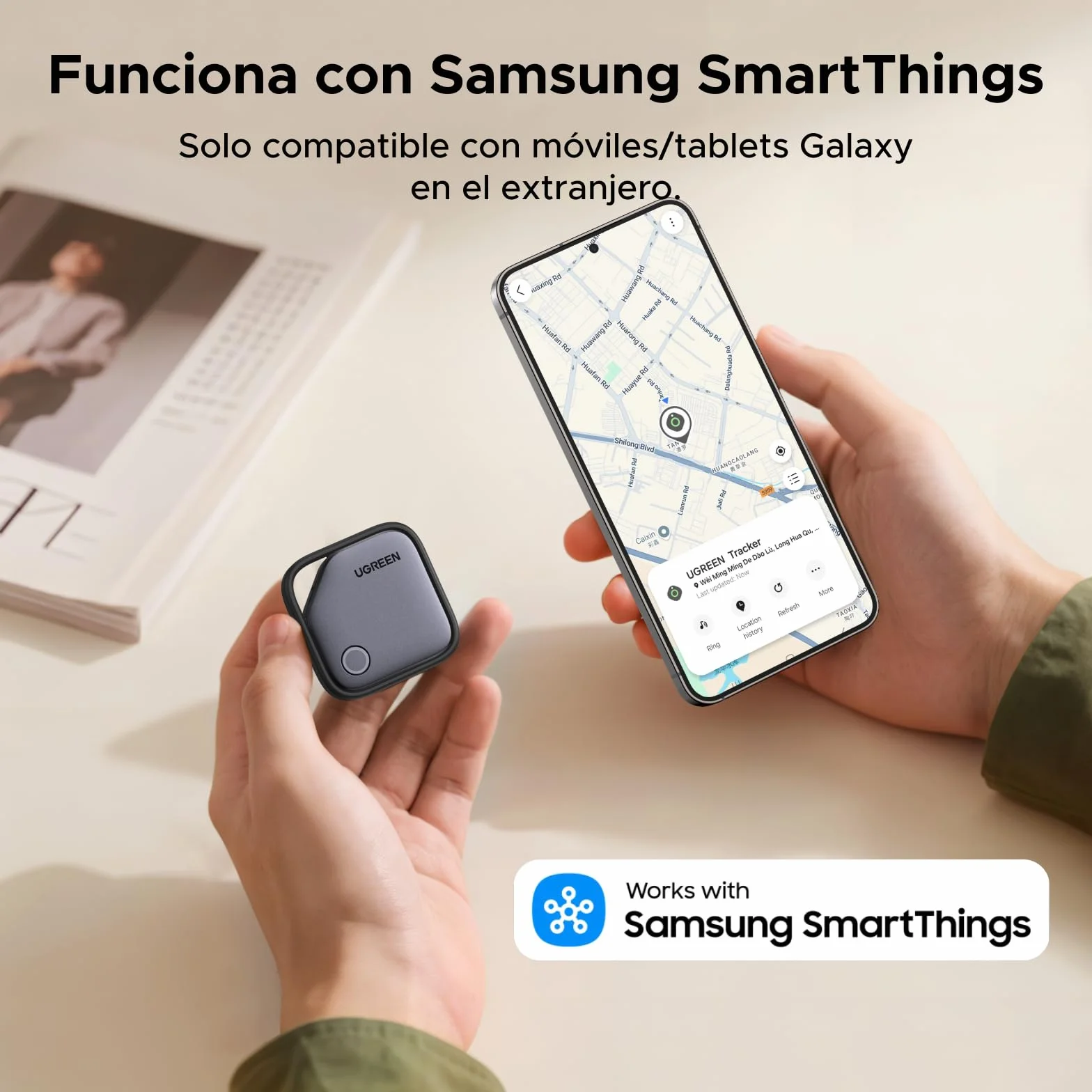 UGREEN FineTrack S Smart Finder Tag Sólo Samsung Localizador Bluetooth con Batería de 18 Meses de Duración Rastreador Compatible con SmartThings para Carteras Llaves Equipaje y Bolsos(2 Piezas)