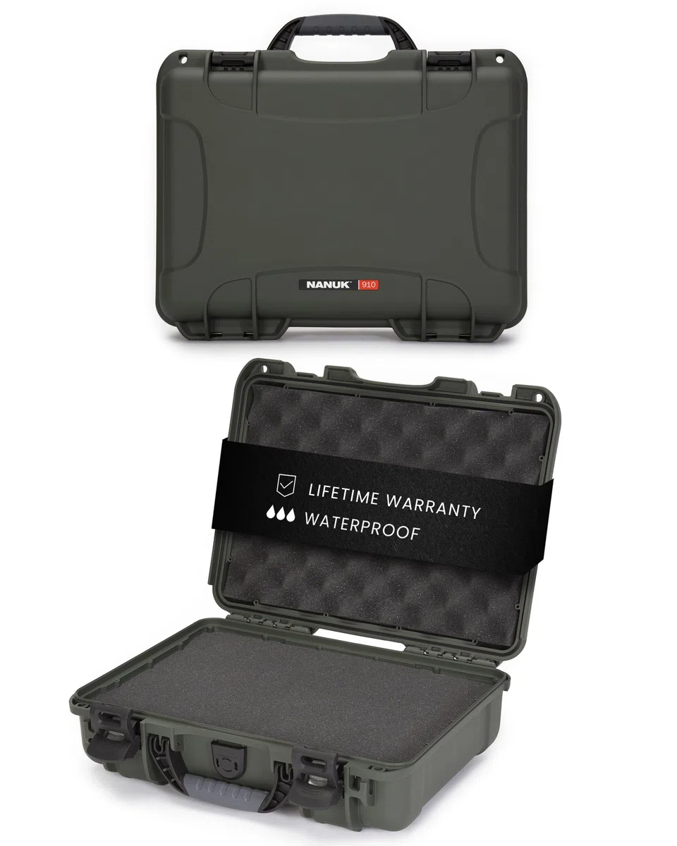 NANUK 910 - Maleta Protectora estanca de Resina NK-7 con Interior de Espuma Personalizable (36,3 x 28,2 x 11,9 cm) (Oliva)