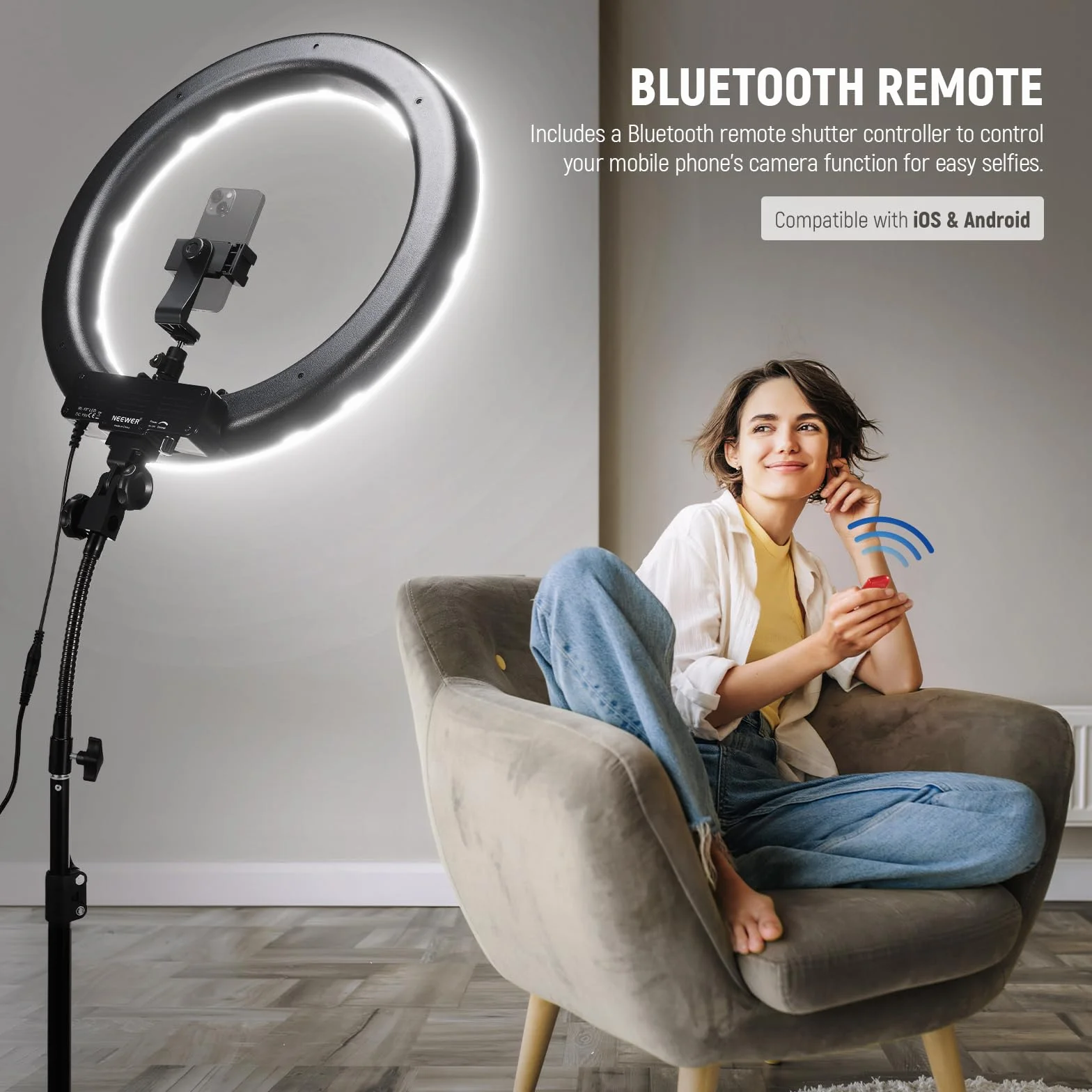 NEEWER Aro de Luz con Trípode: 48cm 55W 5600K Regulable LED Anillo de Luz con Soporte para Móvil, Luz Fotografía Ring Light para Cámara Profesional, Luz Selfie para TikTok/Youtube/Peluquería