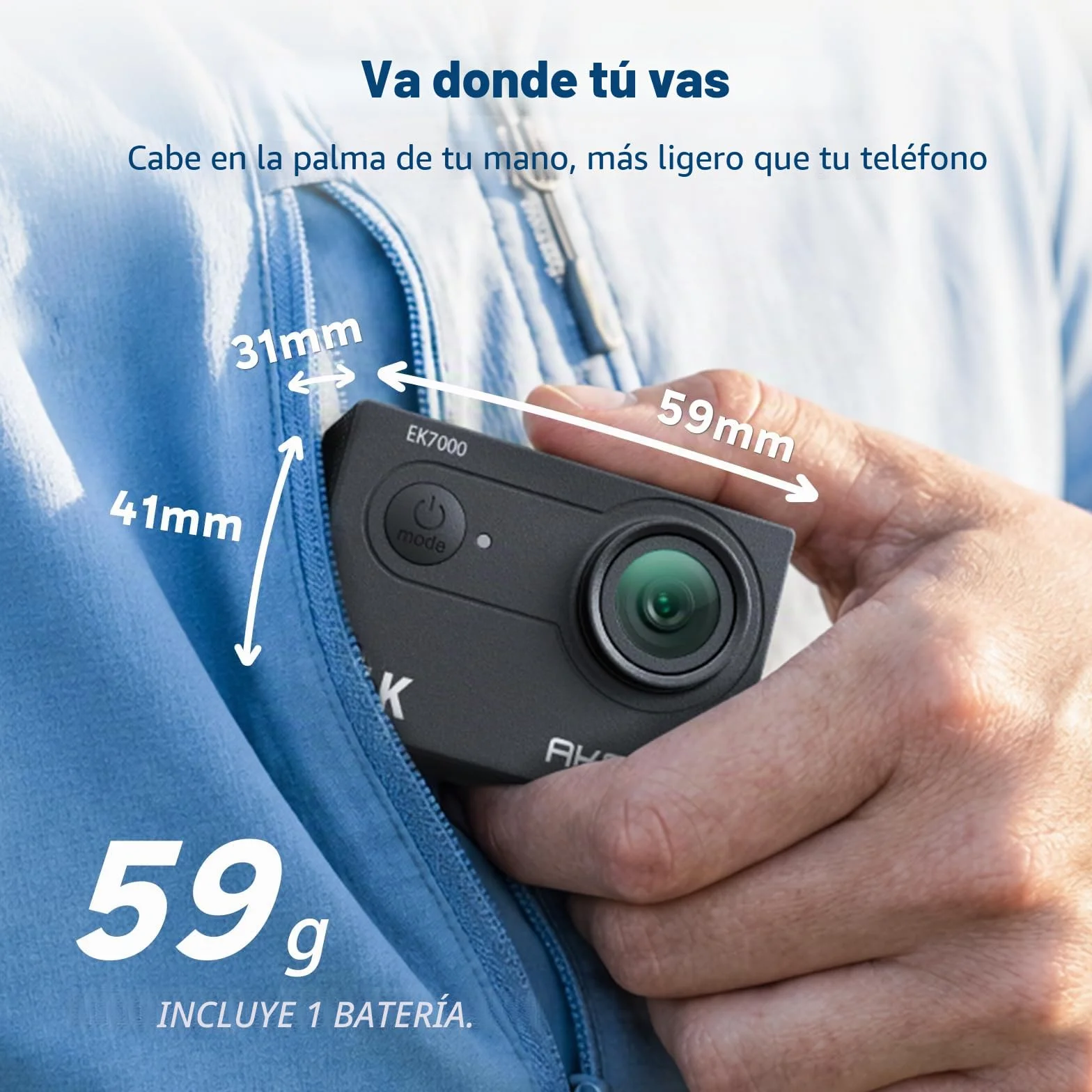 AKASO EK7000 Cámara Deportiva 4K 20MP WiFi 170° Gran Ángulo EIS Control Remoto 2.4G Sumergible 30M 2 Baterías 64GB