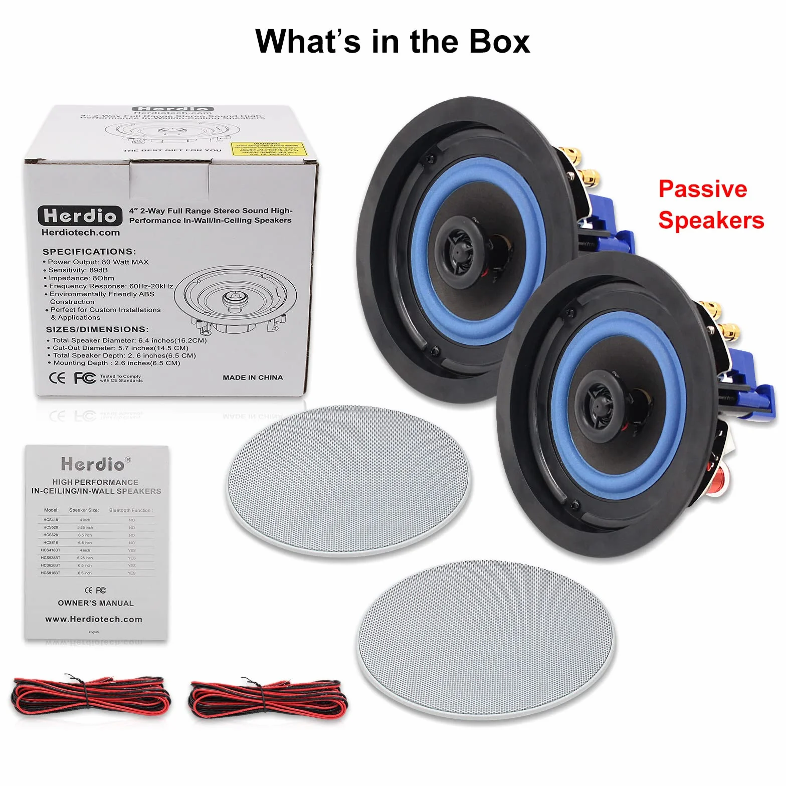 Herdio HCS418 160W Altavoces de Montaje Empotrado 2 Vías Techo Pared