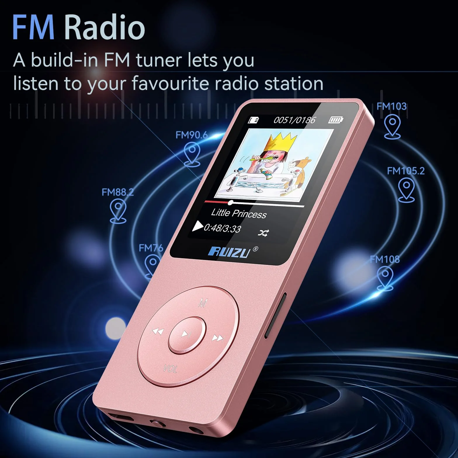 Reproductor MP3 de 32GB con Bluetooth 5.3, Ultraligero (30 Gramos), hasta 80 Horas de autonomía, Pantalla de 1,8 Pulgadas, Ideal para Deportistas, niños y Adultos, admite Tarjetas TF de hasta 128 GB