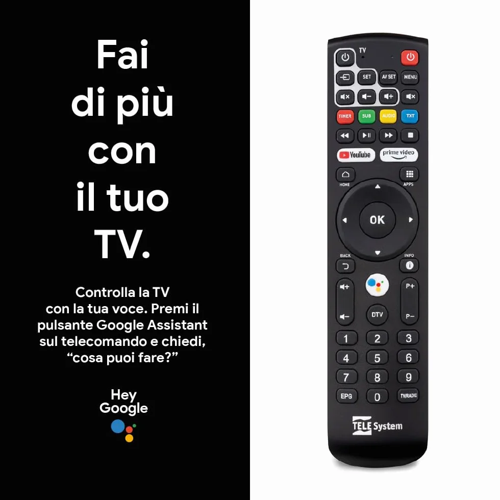TELE System Sistema TELE UP T2 4K Decodificador Digital Terrestre Android TV 4K Ultra HD Certificado por Google