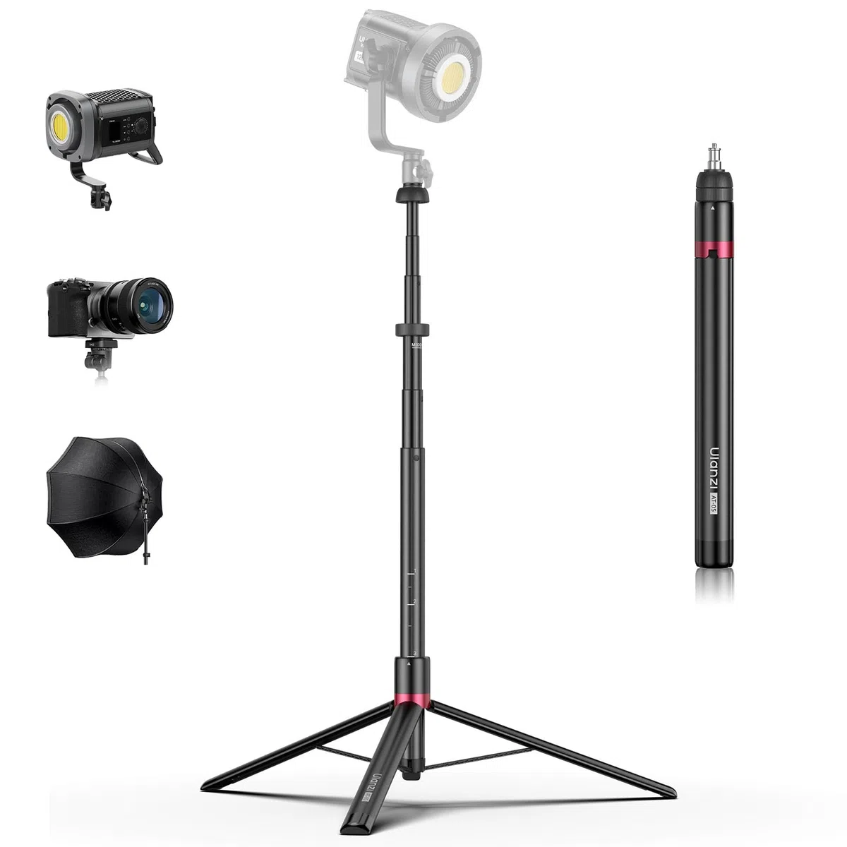 ULANZI AT-05 - Soporte de luz Ajustable portátil, trípode Extensible de Aluminio de 2 m, Soporte de luz de Tubo excéntrico Que se Abre rápidamente y es Estable con una Gran Capacidad de Carga de 5 kg