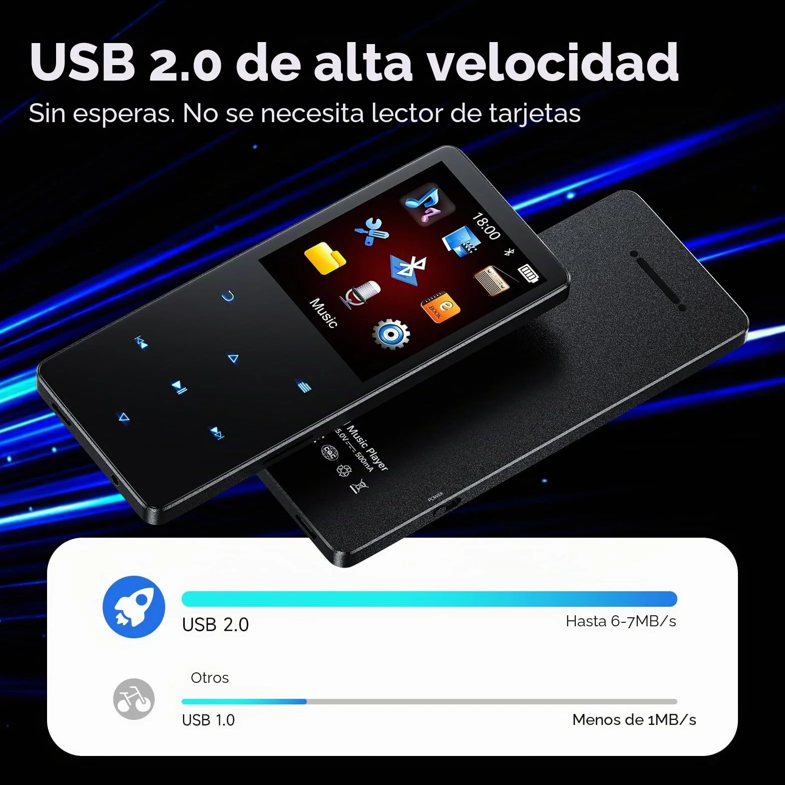 Reproductor MP3 de 64 GB con Bluetooth 5.3, Reproductor de música portátil con Altavoz Integrado, Lector de Audio Digital para Deportes con Dictado, Radio FM, Compatible con Tarjetas de Memoria de