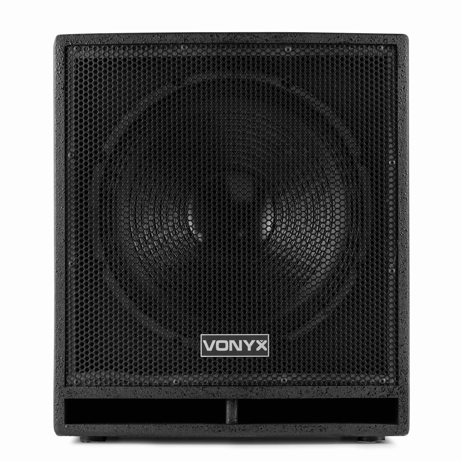 Vonyx SWP15 Pro Subwoofer PA Activo 38cm 15", 800W Potencia máxima, Amplificador Integrado, Bass Reflex, Altavoz Graves Apto Montaje en trípode, Ideal para Disco móvil, DJ, Eventos, conciertos.