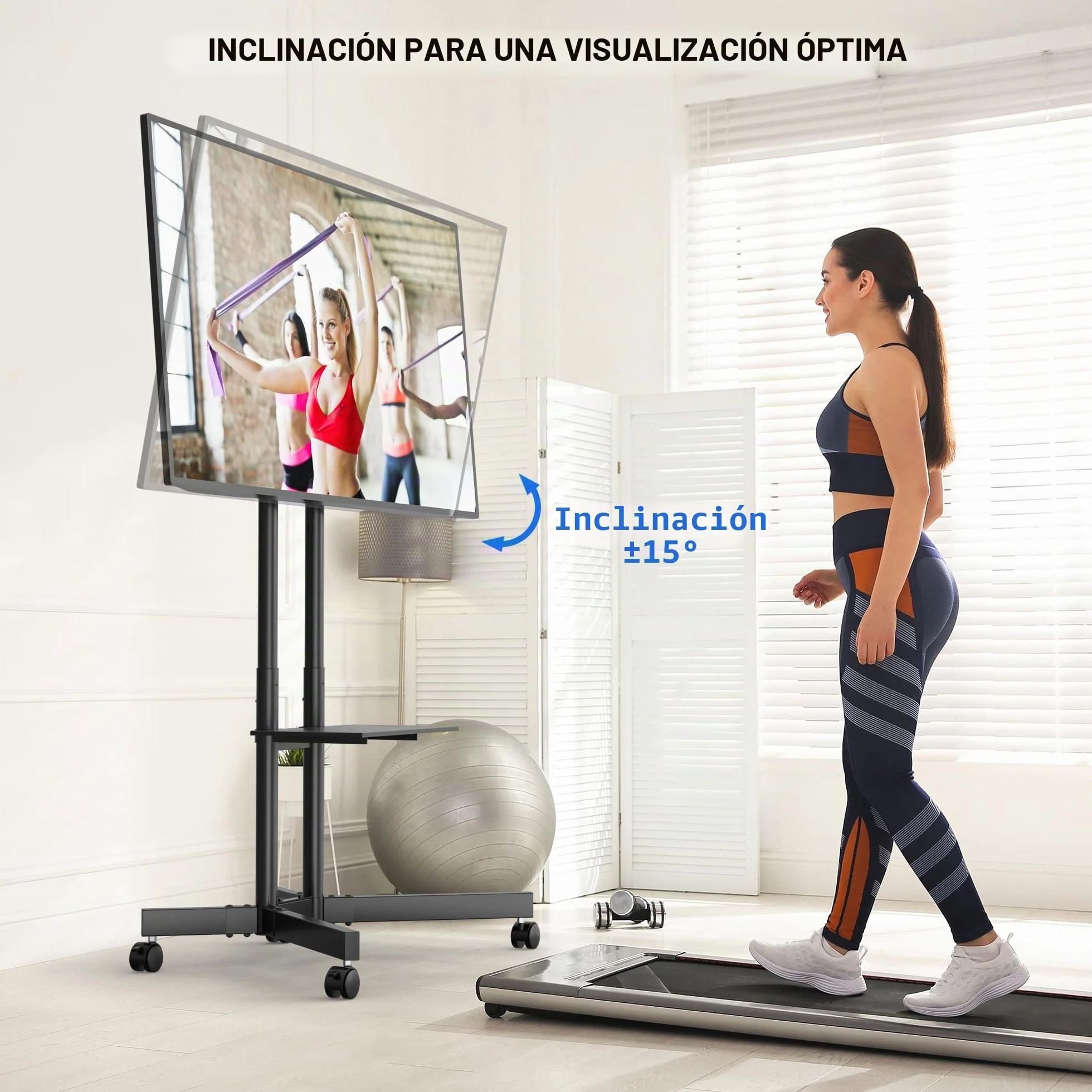 BONTEC Soporte TV Ruedas, Soporte TV Pie para 32-85 Pulgadas para TV de Planos/Curvos, hasta 55 kg, Altura Ajustable con Bandeja Multimedia, Inclinacion ±15°, Gestion de Cables, Máx. VESA 600x400 mm