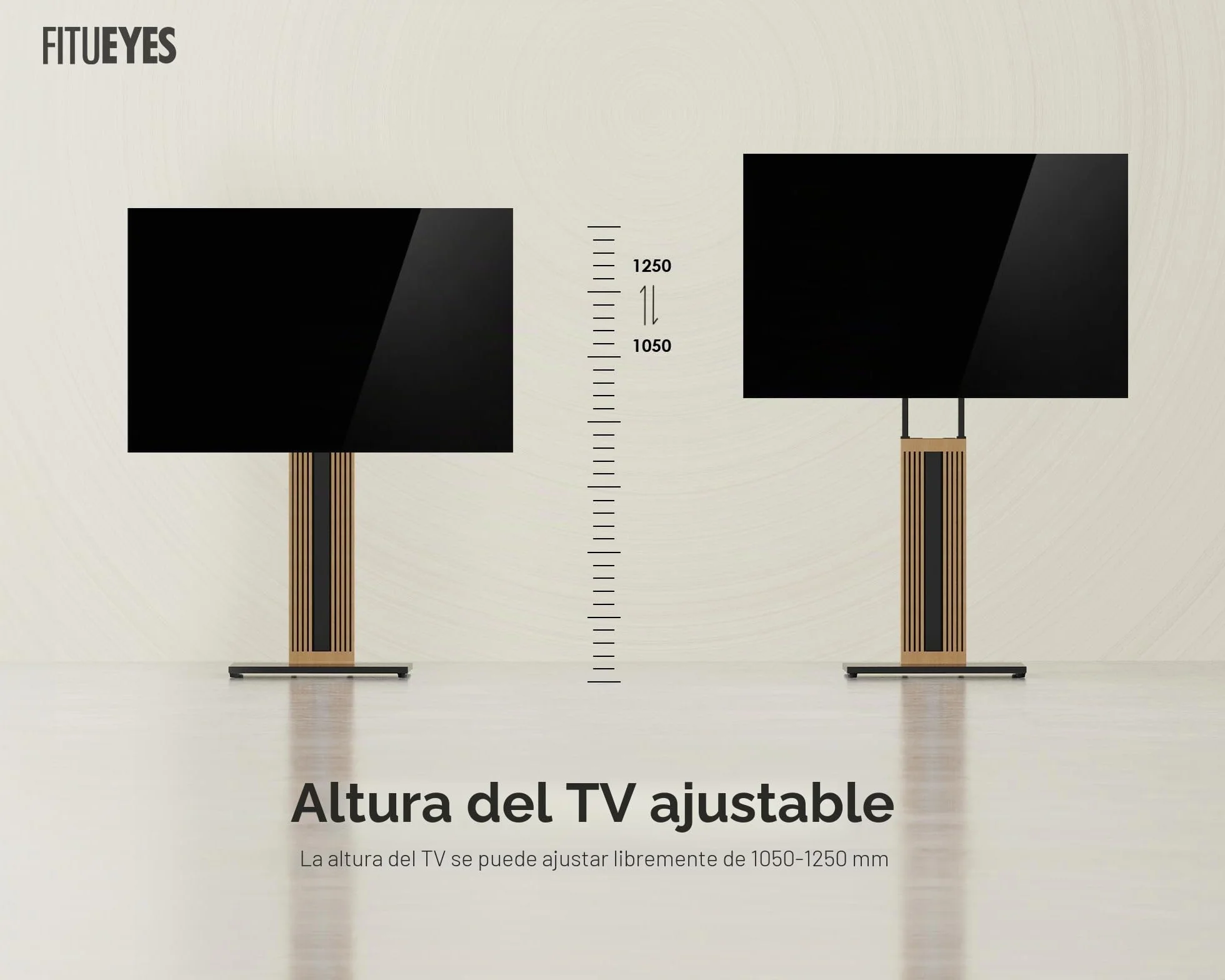 FITUEYES Soporte TV Pie de 32-65 Pulgadas Soporte TV Suelo de Madera de Haya Pie Altura Ajustable y Giro