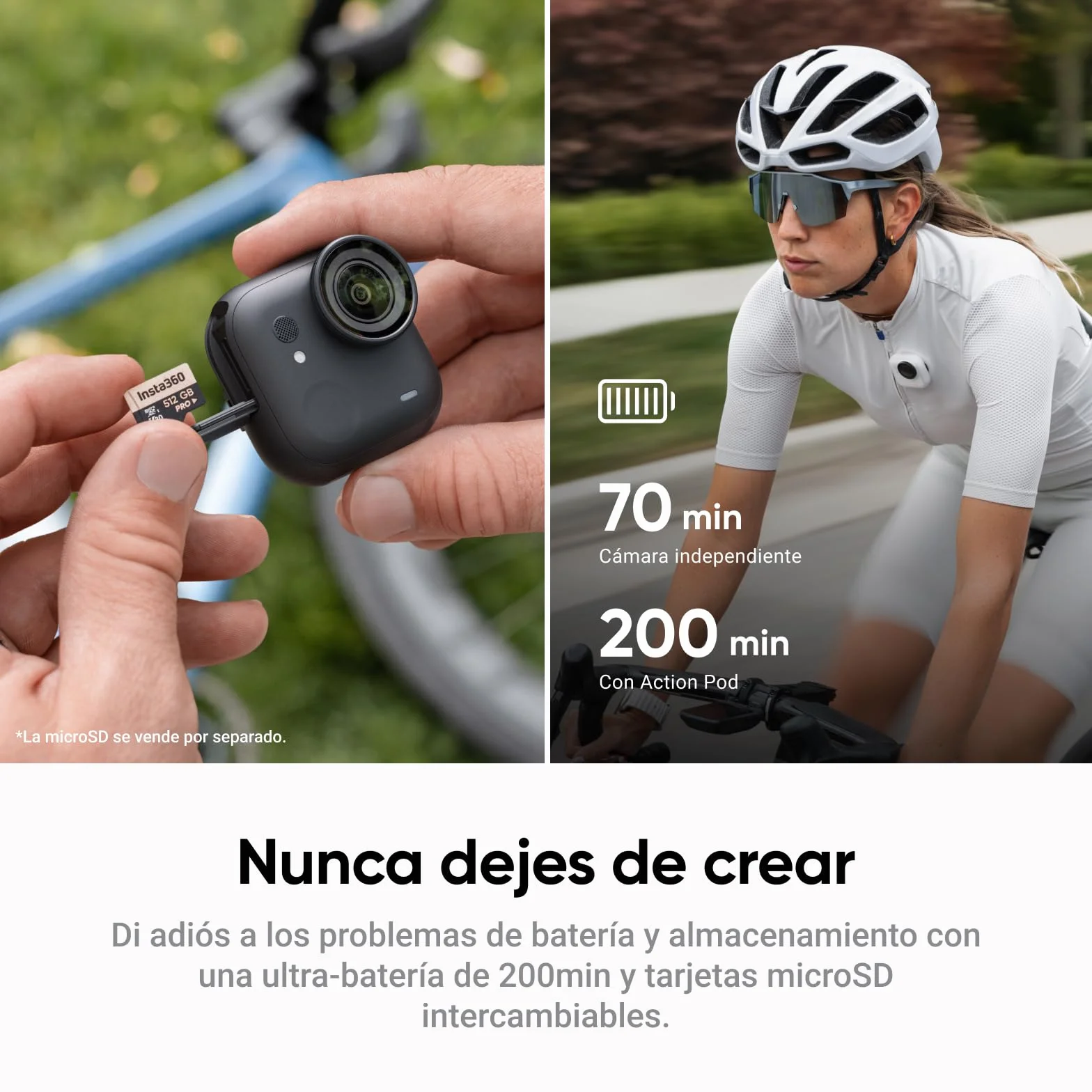 Insta360 GO Ultra Negro- Pequeña cámara vlog 4K, Manos Libres, cámara POV, Sensor de 1/1,28", Peso de 53 g, 156° FOV, batería 200 min, cámara de acción magnética y portátil para Deportes